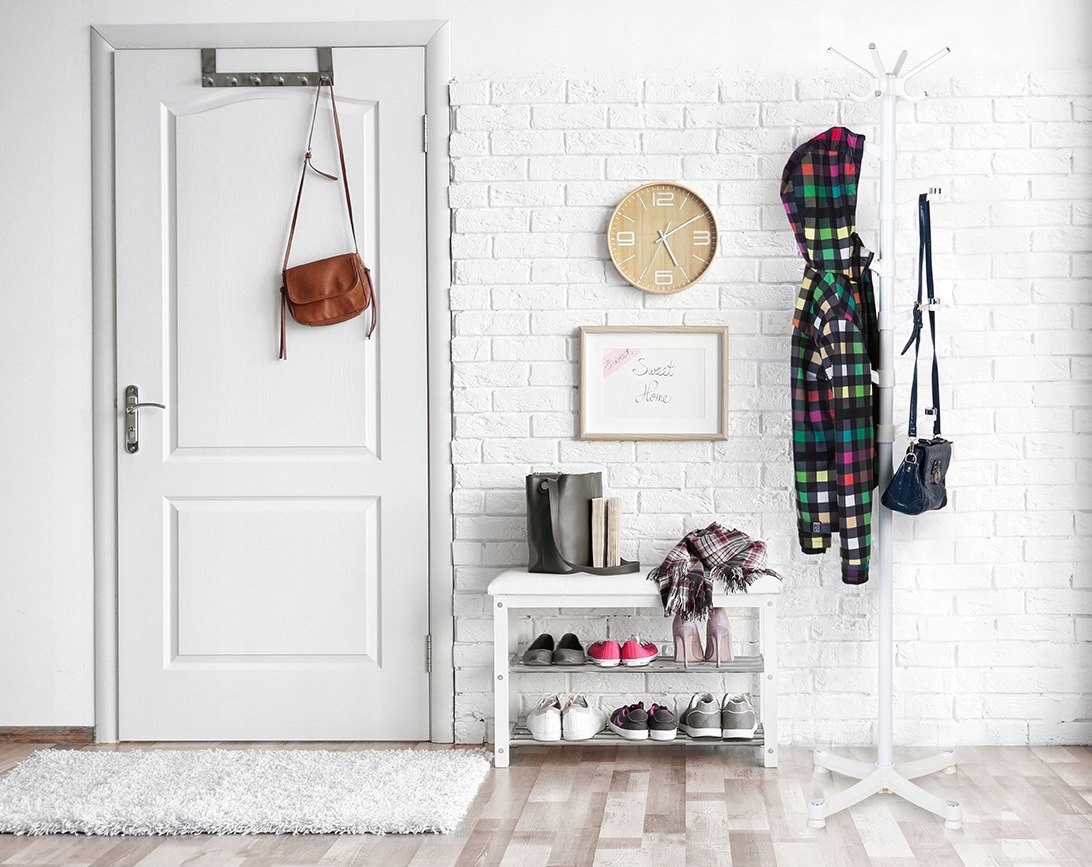 Wieszak na kurtki ubrania stojak stojący biały Szerokość mebla 45 cm