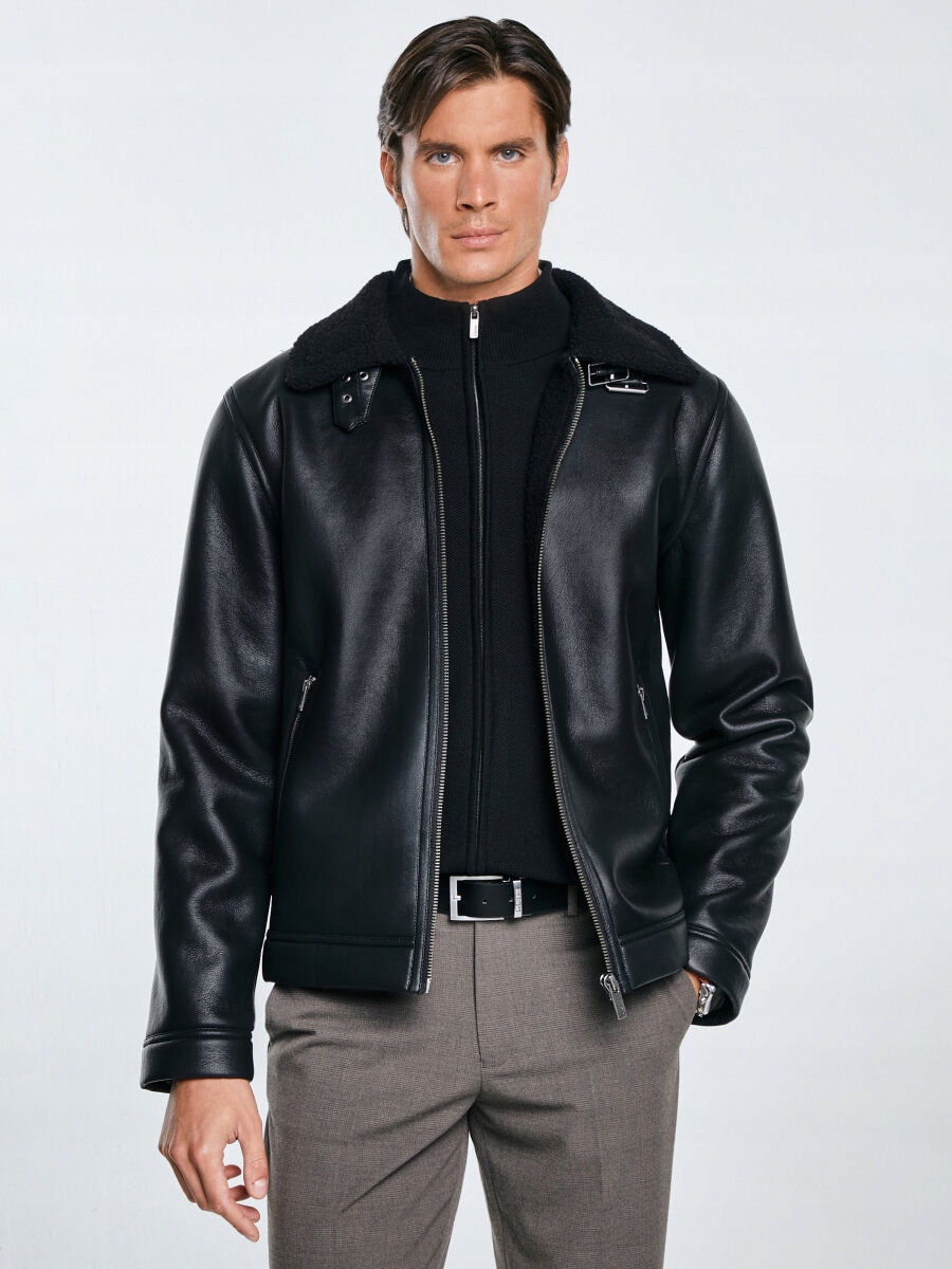 Big Star Pánská pilotní bunda z ekologické kůže černá Nimo 906 M