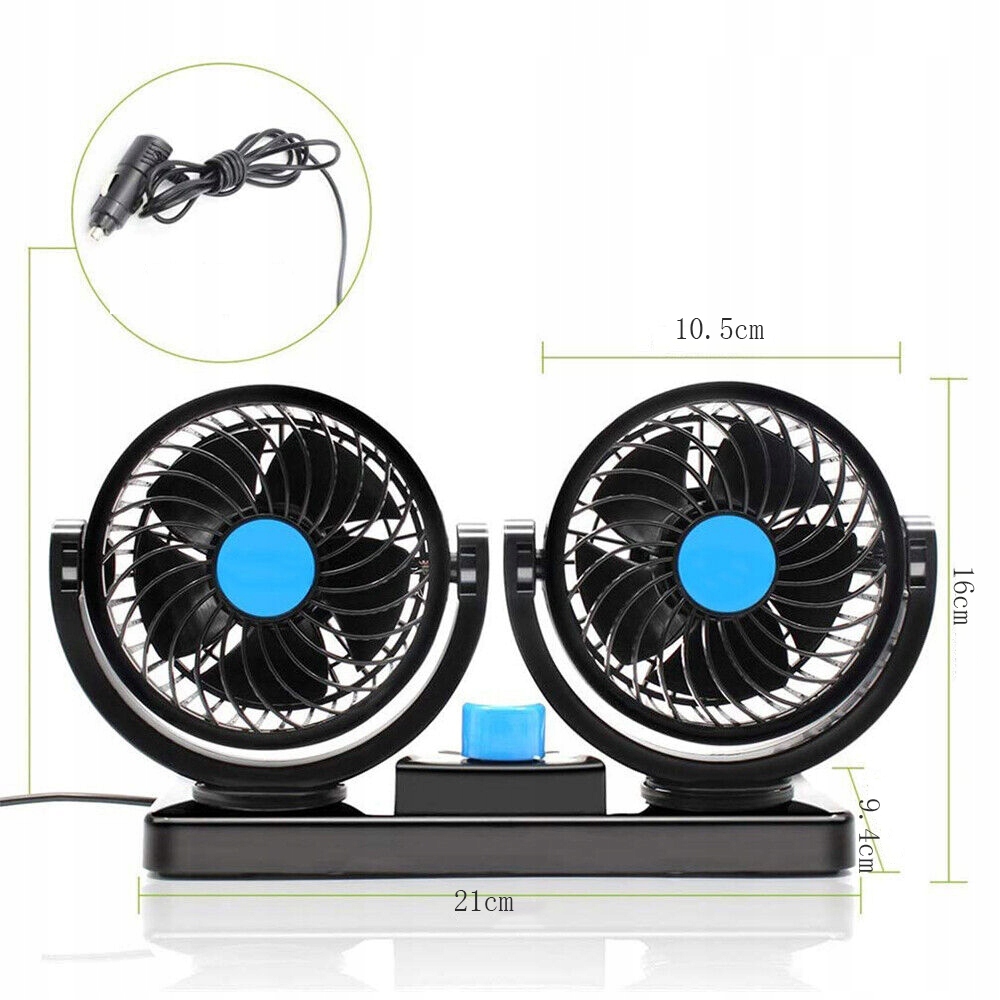 WENTYLATOR SAMOCHODOWY 12V PODWÓJNA GŁOWICA OBROTOWA 360 STOPNI DO POJAZDU Stan opakowania oryginalne
