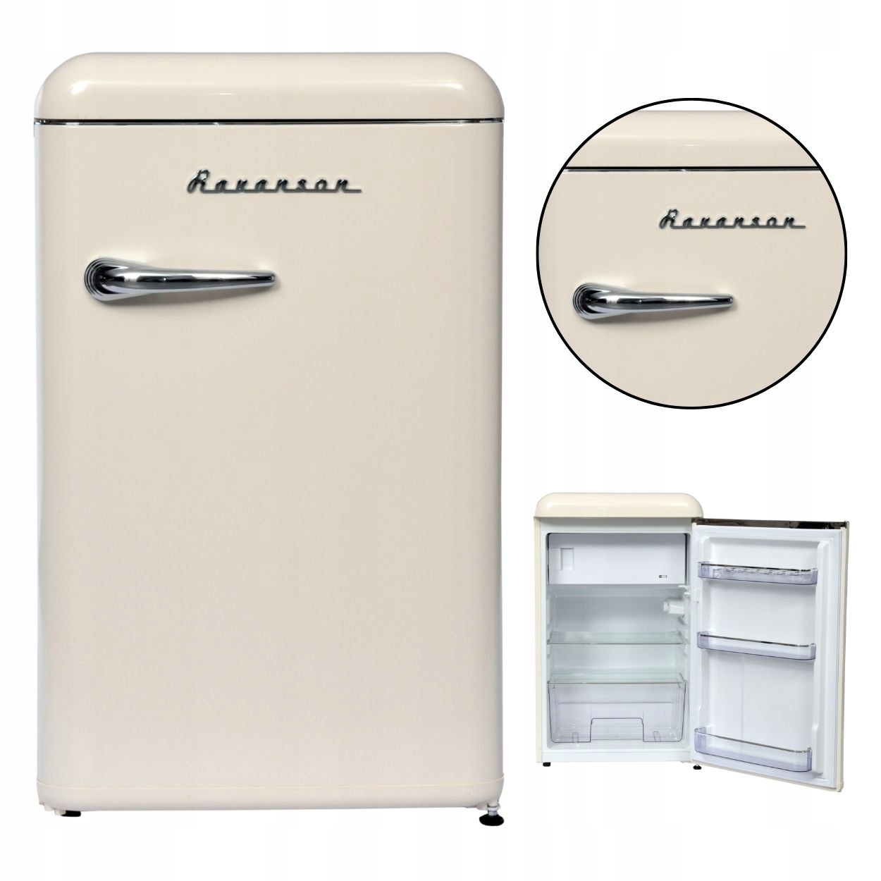 Lodówka Ravanson LKK-120ERC Retro Mała Beżowa Kremowa pojemna Led