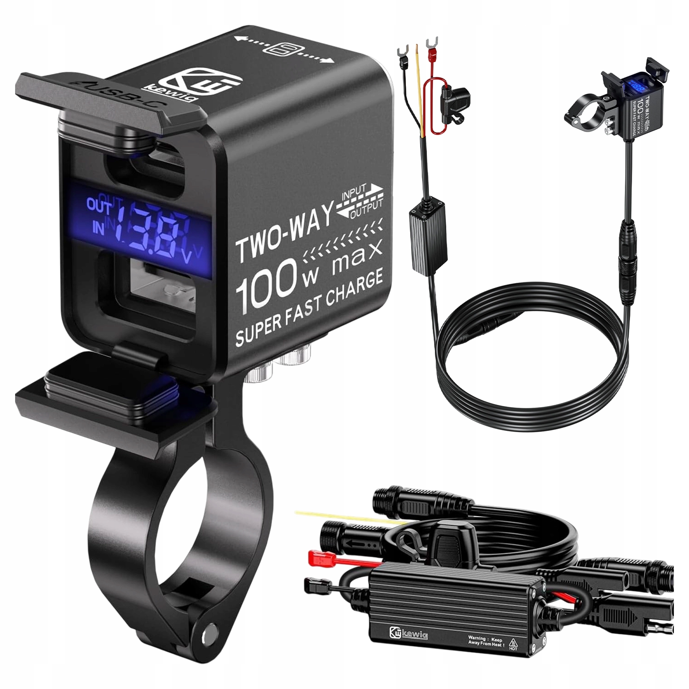 Motocyklová nabíjačka Qc Usb Usb-c s Led voltmetrom 100 W motocykel