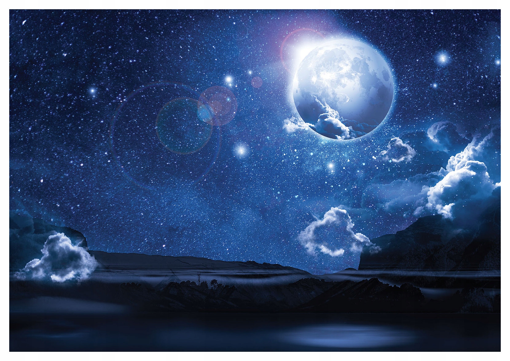 Vliesová fototapeta Měsíční noc hvězdy obloha krajina 208x146 lepidlo