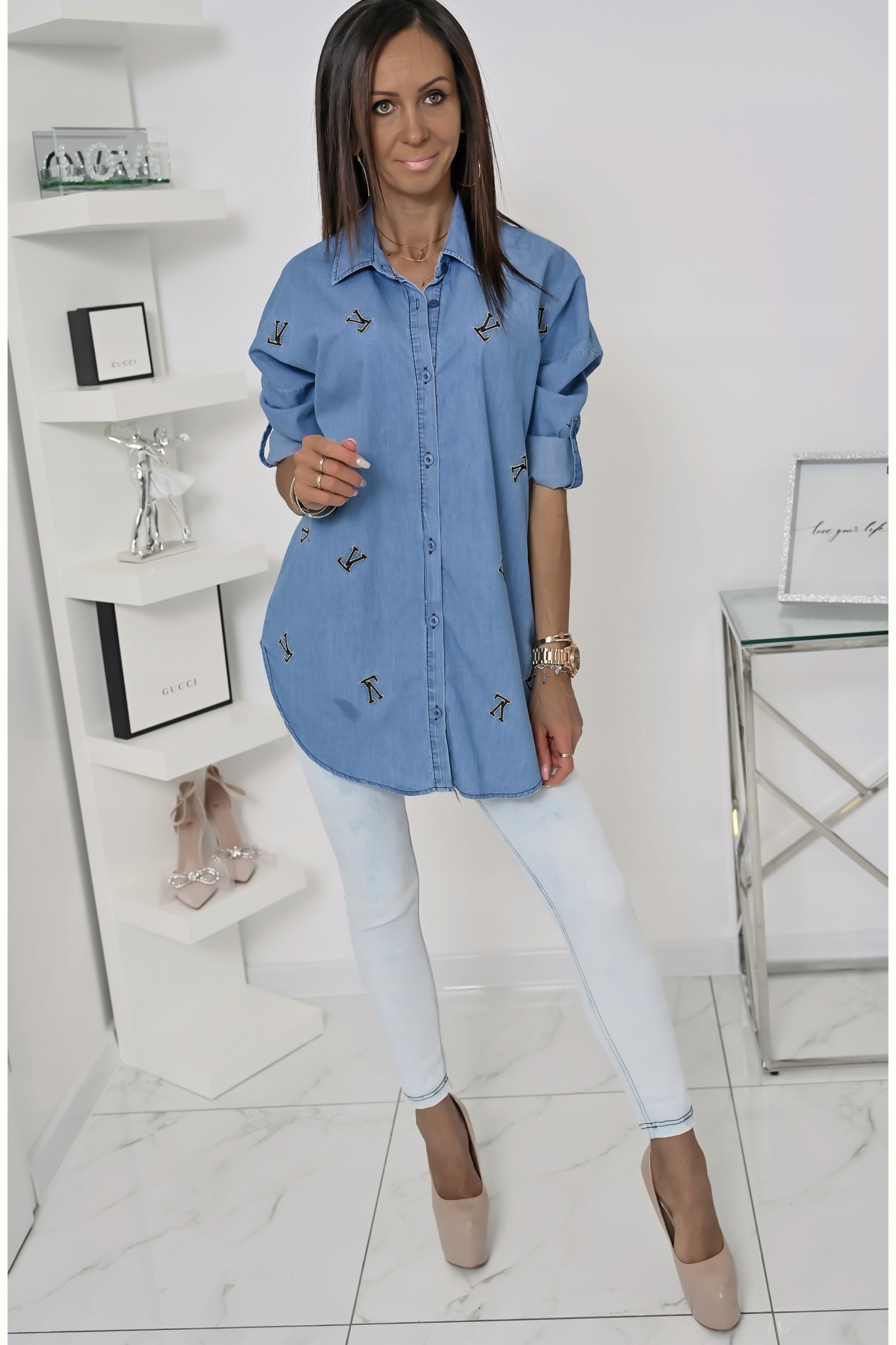 CASUALOWA JEANSOWA KOSZULA OVERSIZE EMMELINE! WZ.12 M Model Emmeline