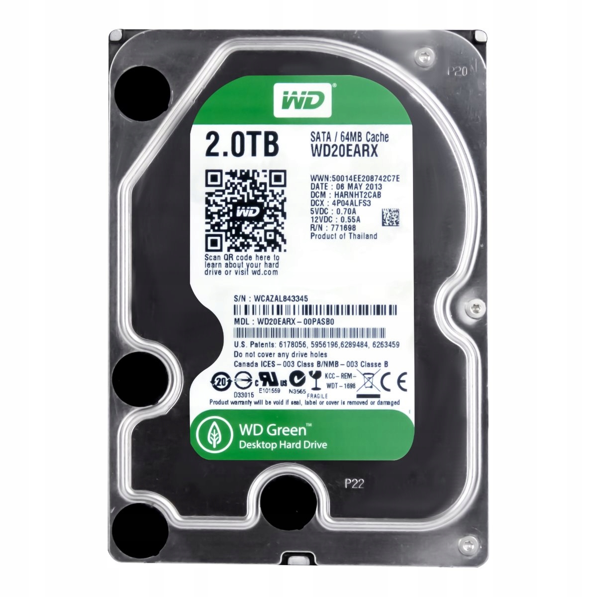 Wd Green 2TB 7.2K 64MB Sata III 3.5" WD20EARX