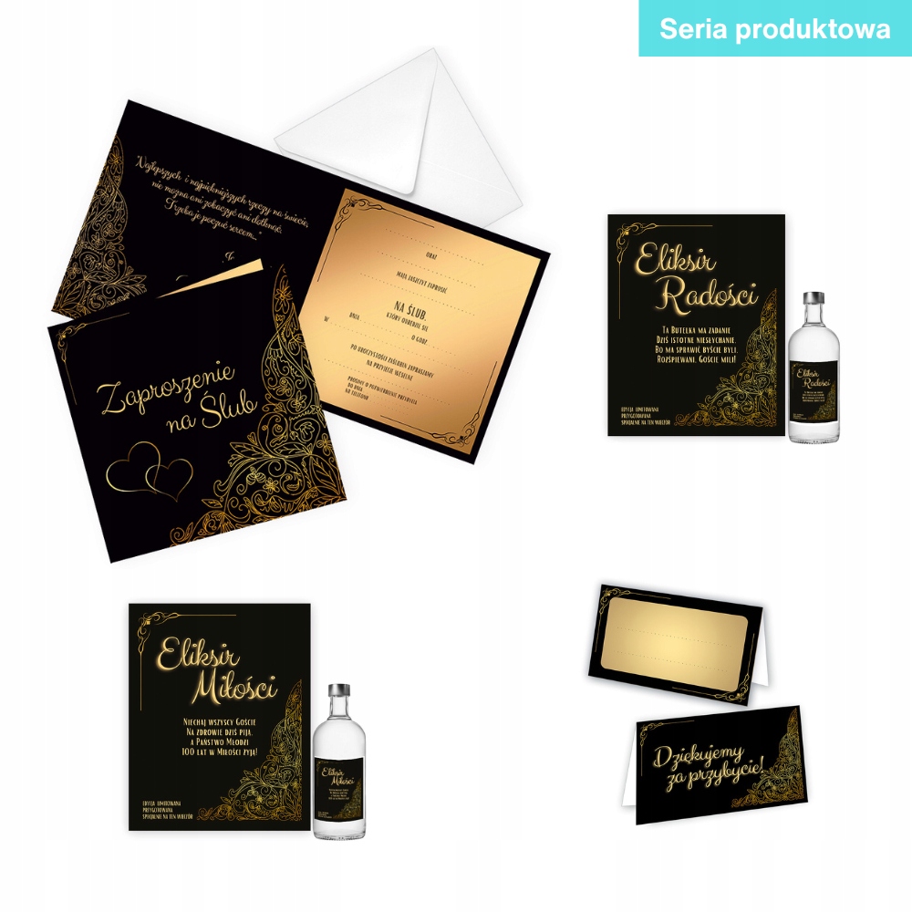Zaproszenia Ślubne Złote Serca Gotowe / Koperta Czarna ZKS_03 Kod producenta ZKS_03