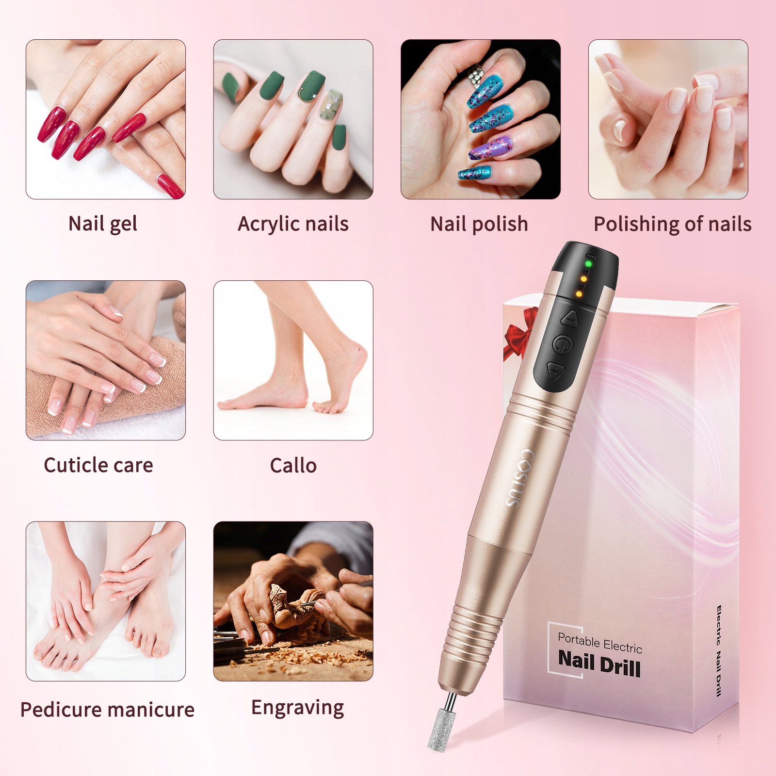 PROFESJONALNA FREZARKA DO PAZNOKCI MANICURE ZESTAW Stan opakowania oryginalne