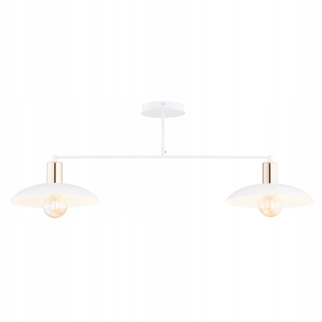 Stropná lampa biela, zlatá, industriálna, 100 cm, do obývačky, 2 body Emibig