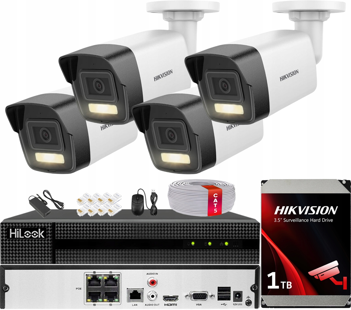 Monitorovací sada 4 Kamery Ip 4MPX Smart Hybrid Light Hikvision MD2.0 1TB