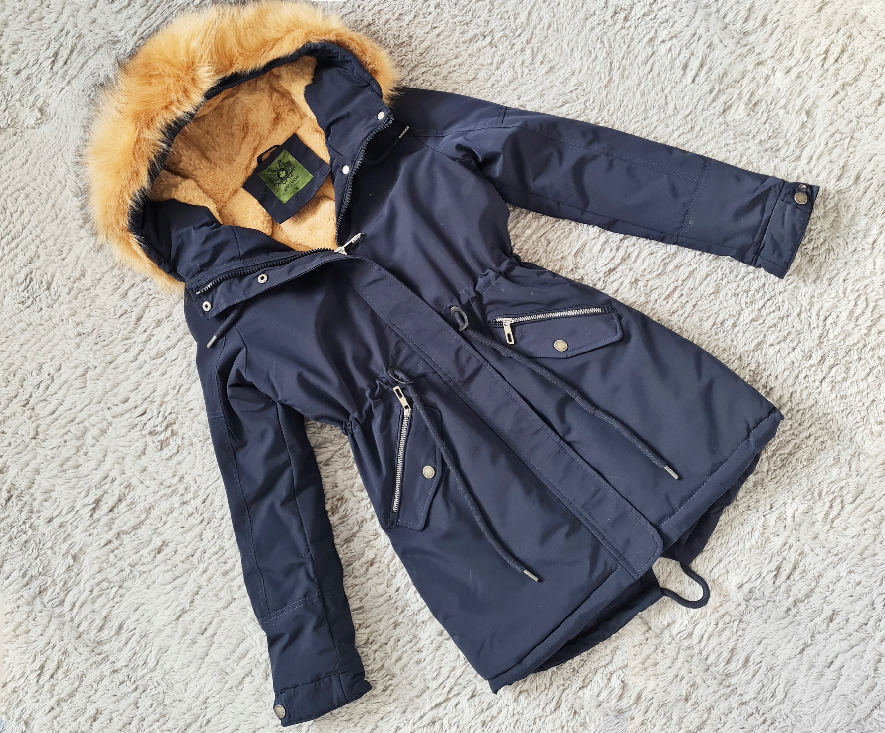 KLASYCZNA ZIMOWA PARKA CIEPŁA KURTKA DAMSKA NA MISIU Z FUTERKIEM 5XL Kolor niebieski