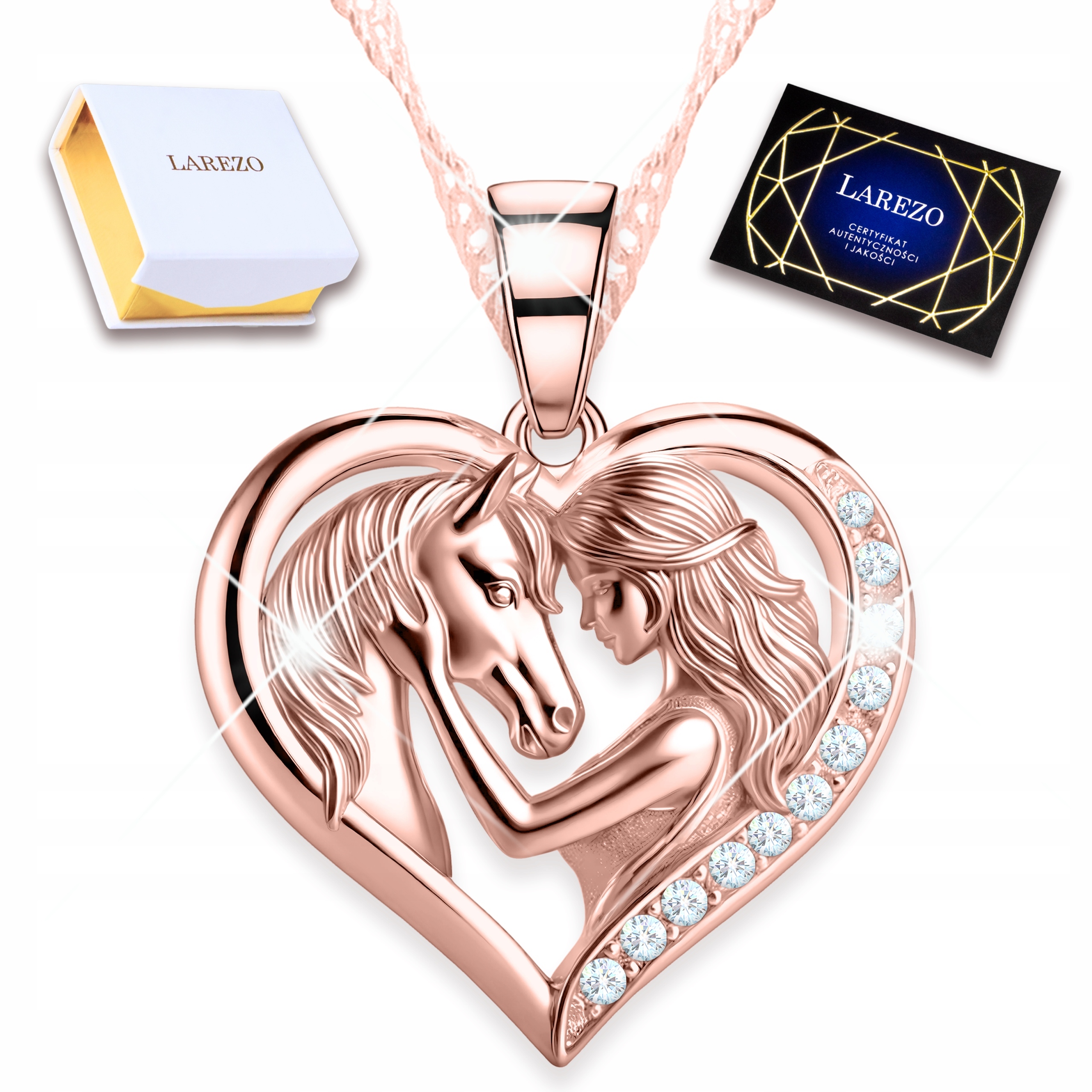 Náhrdelník Pozlacené srdce s krystaly Kůň v srdci Koník Poník Stříbro 925