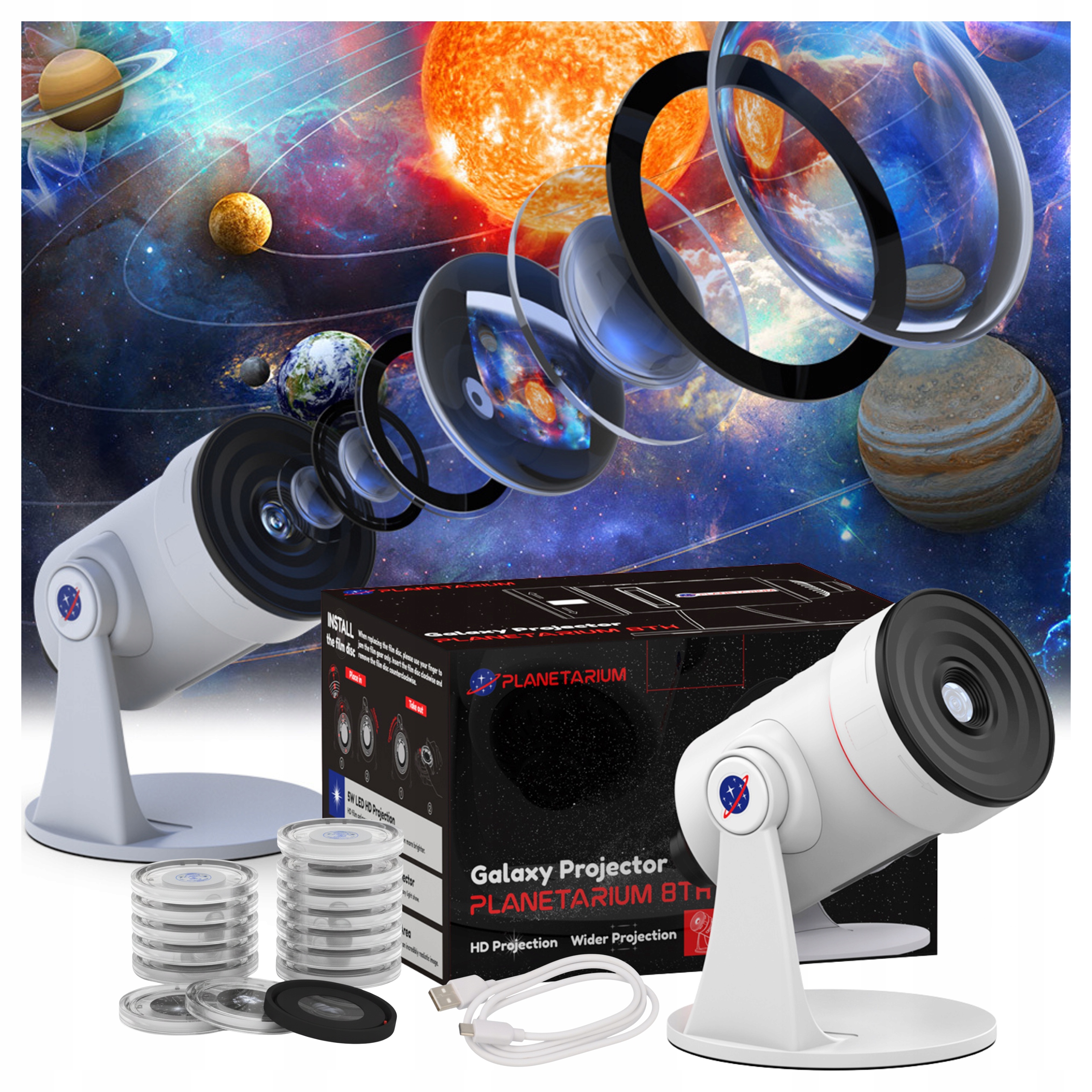 Projektor Gwiazd Planet Planetarium Teleskop Lampka nocna Led Rzutnik 10X