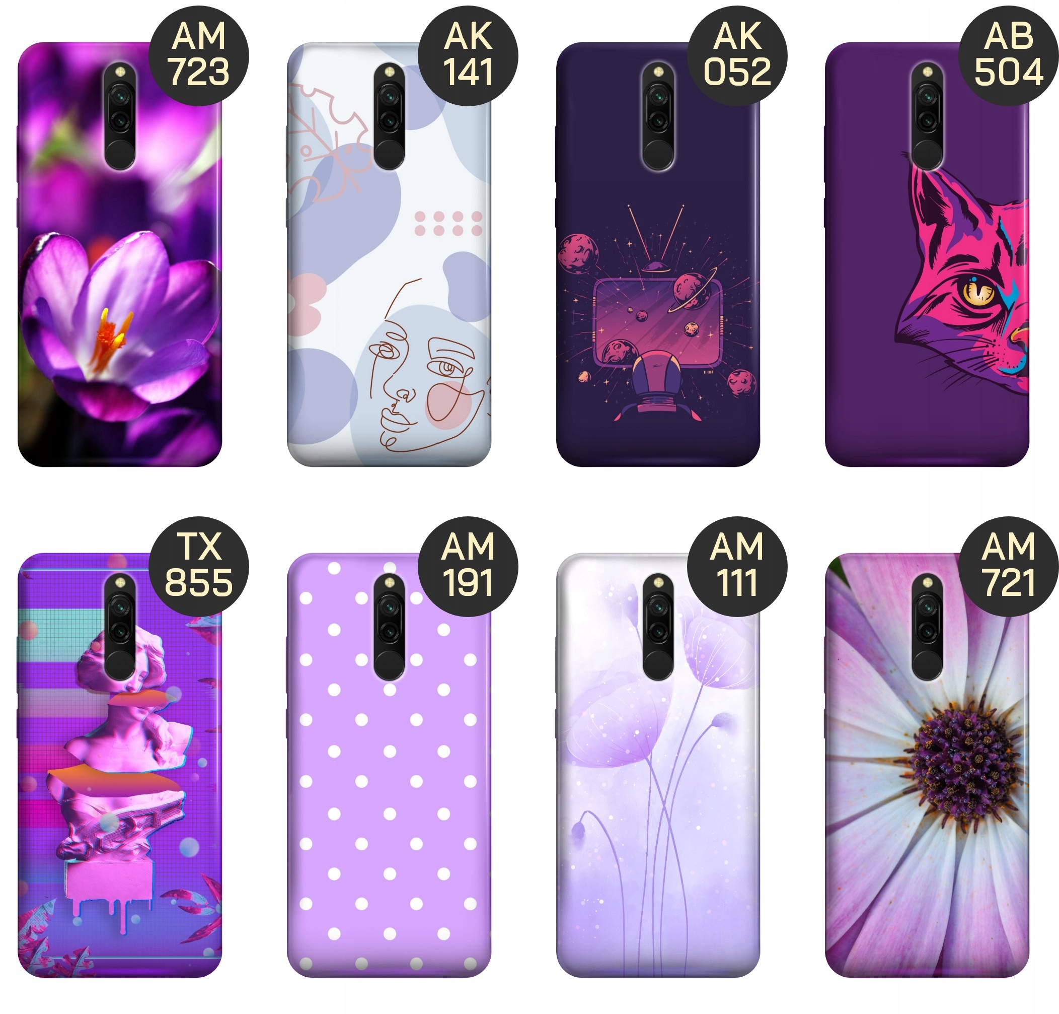 ETUI DO XIAOMI REDMI 8 WZORY FIOLETOWE FIOLET KSZTAŁTY OBUDOWA POKROWIEC Kolekcja ETUI Z NADRUKIEM