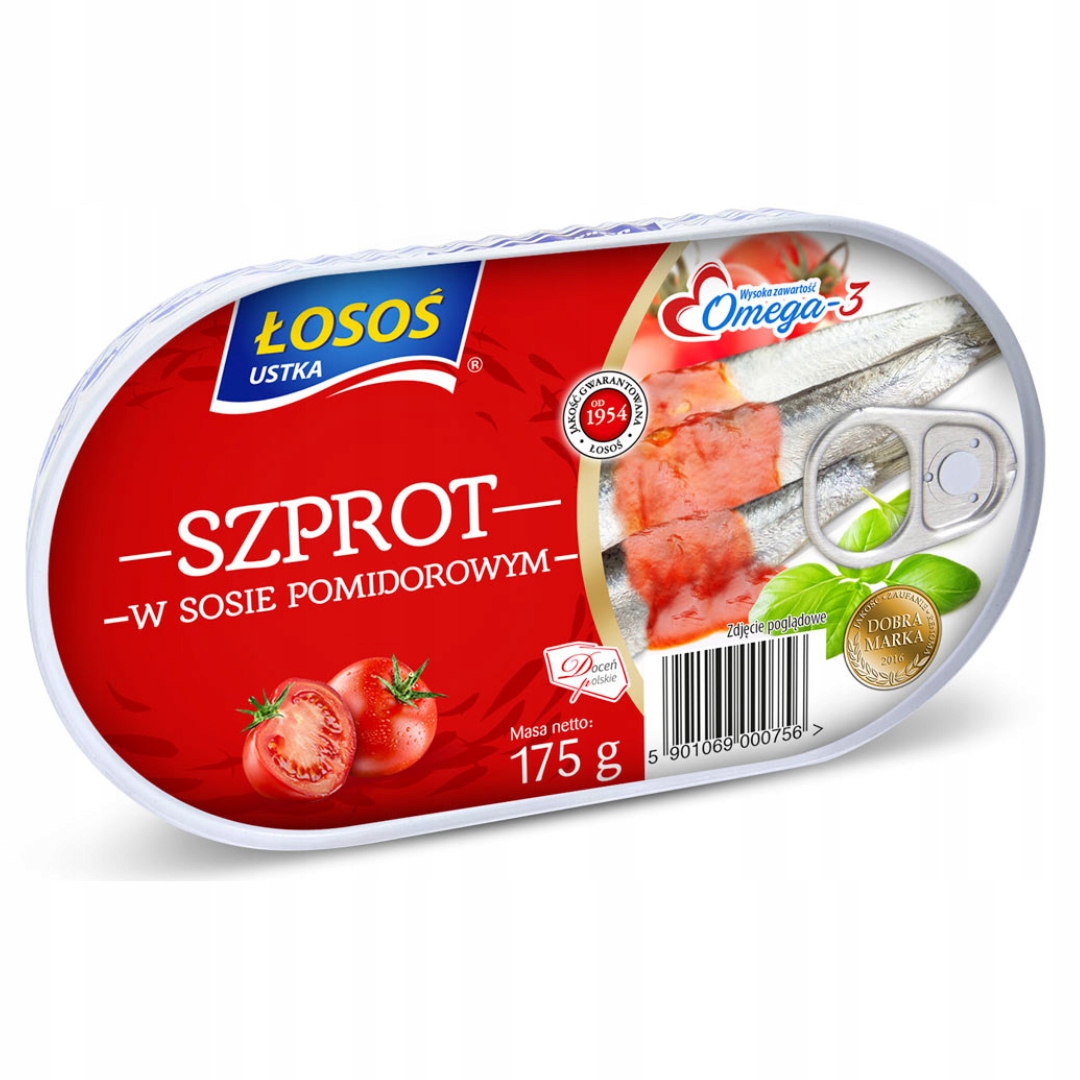 Szprot w Sosie Pomidorowym Konserwa Łosoś Ustka 175 g x 8 sztuk EAN (GTIN) 5901069000756