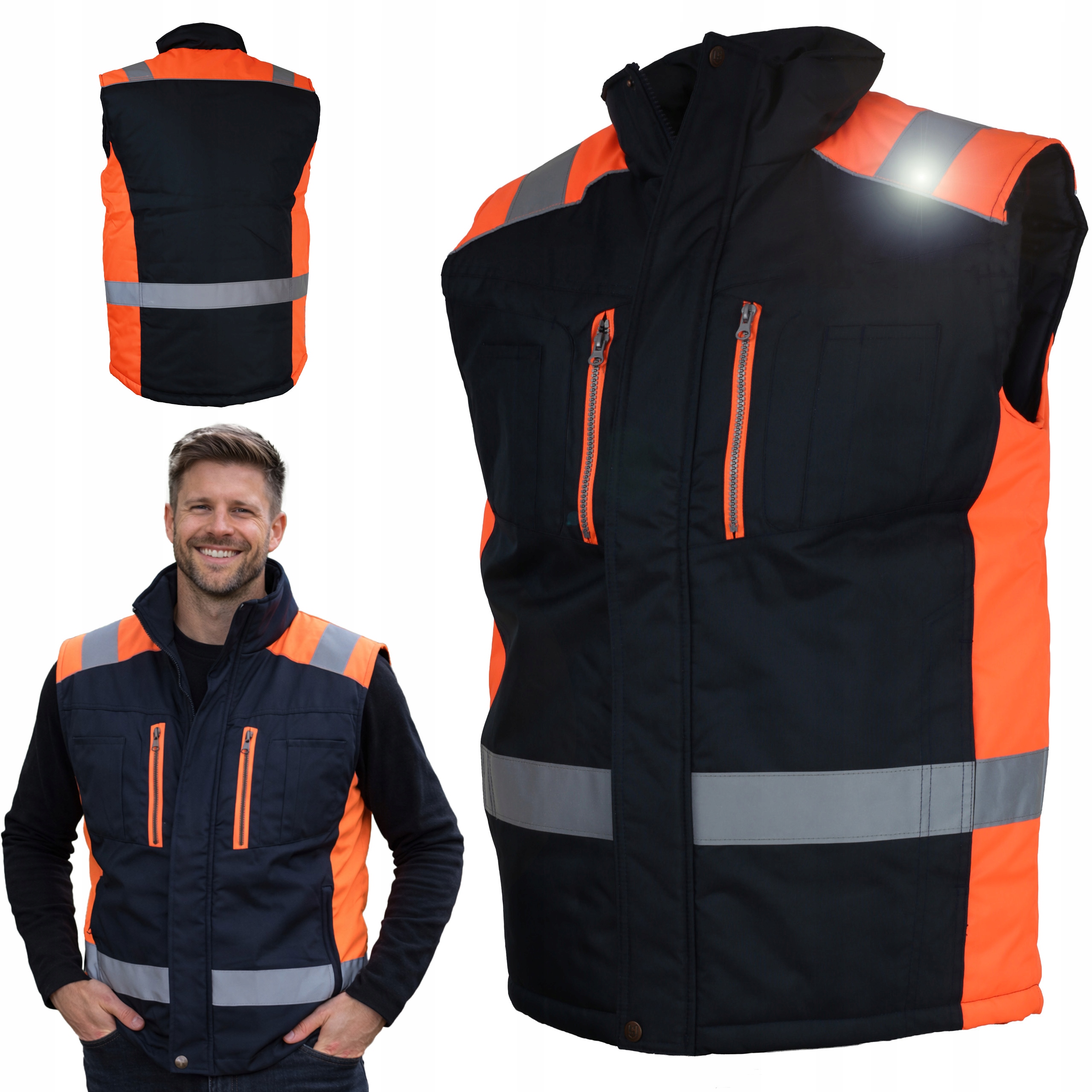 Bezrękawnik męski Odblaskowy Ochronny Ocieplany kamizelka Pikowana Ciepła