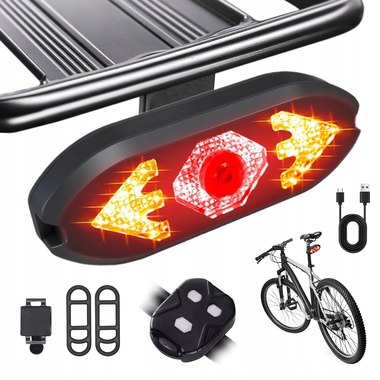 Lampka Rowerowa Z Kierunkowskazami I Głośnikiem 30 Led Smd 100LM 900MAH