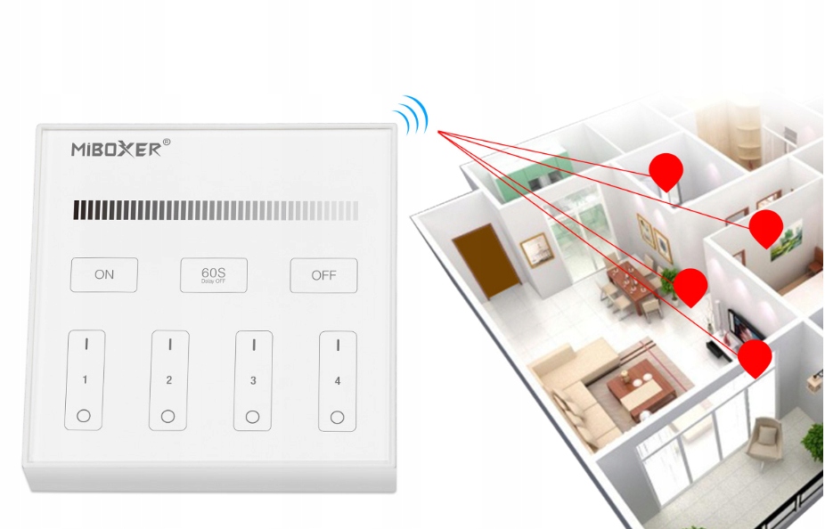 Panel pilot szklany ścienny CZARNY do oświetlenia LED mono Milight Miboxer Typ pilot