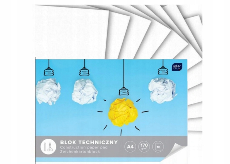 BLOK TECHNICZNY BIAŁY A4 10 KARTEK 170G INTERDRUK