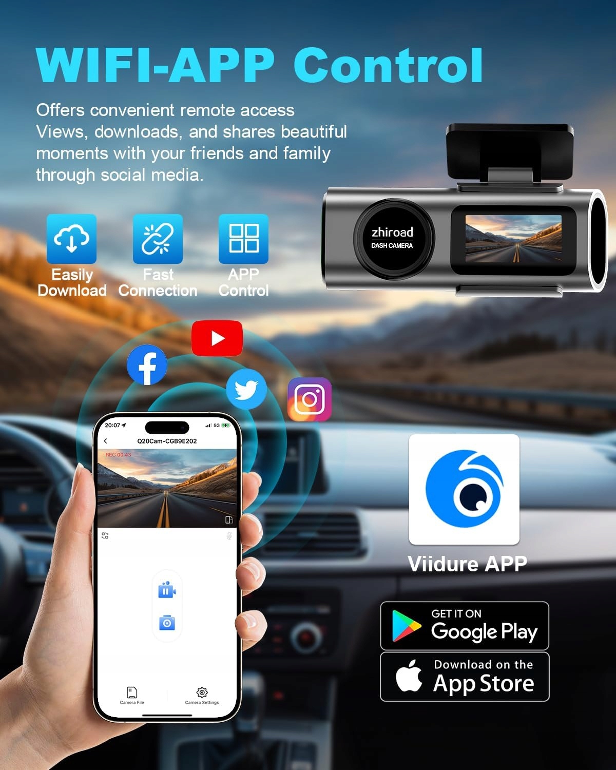 zhiroad Kamera Samochodowa 4K 1080P WiFi 64GB Nocny Tryb WDR 170° 140° — miniatura 3