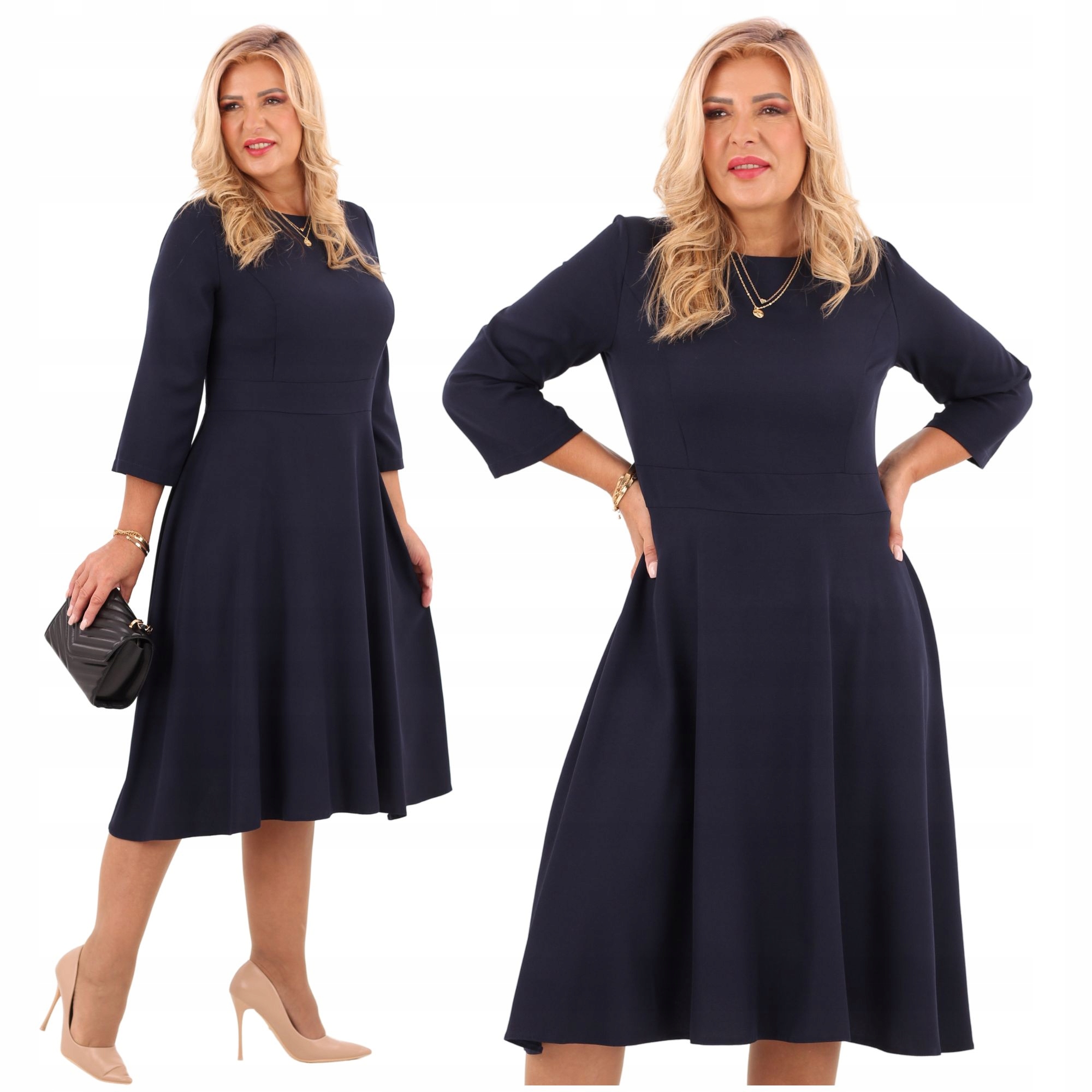 Sukienka rozkloszowana midi Polski Producent gładka duże rozmiary