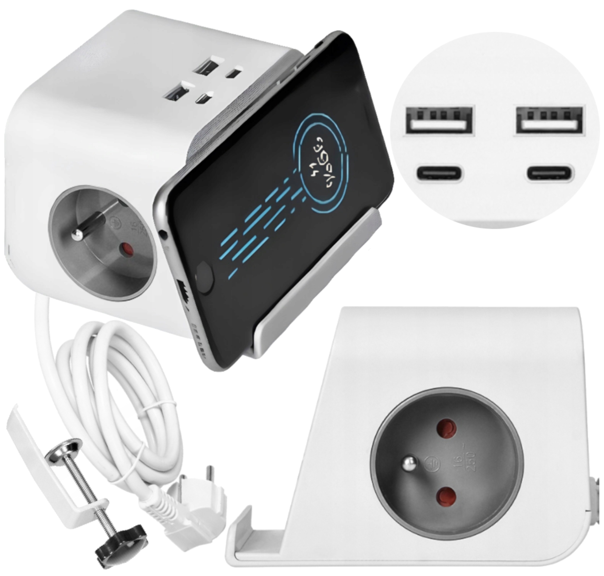 

Przedłużacz Z Ładowarką Indukcyjną 2xUSB 2xUSB-C