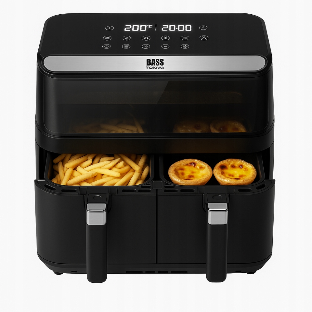Frytkownica Beztłuszczowa XXL 8,5L 2800W Dwukomorowa Z Okienkiem Air Fryer