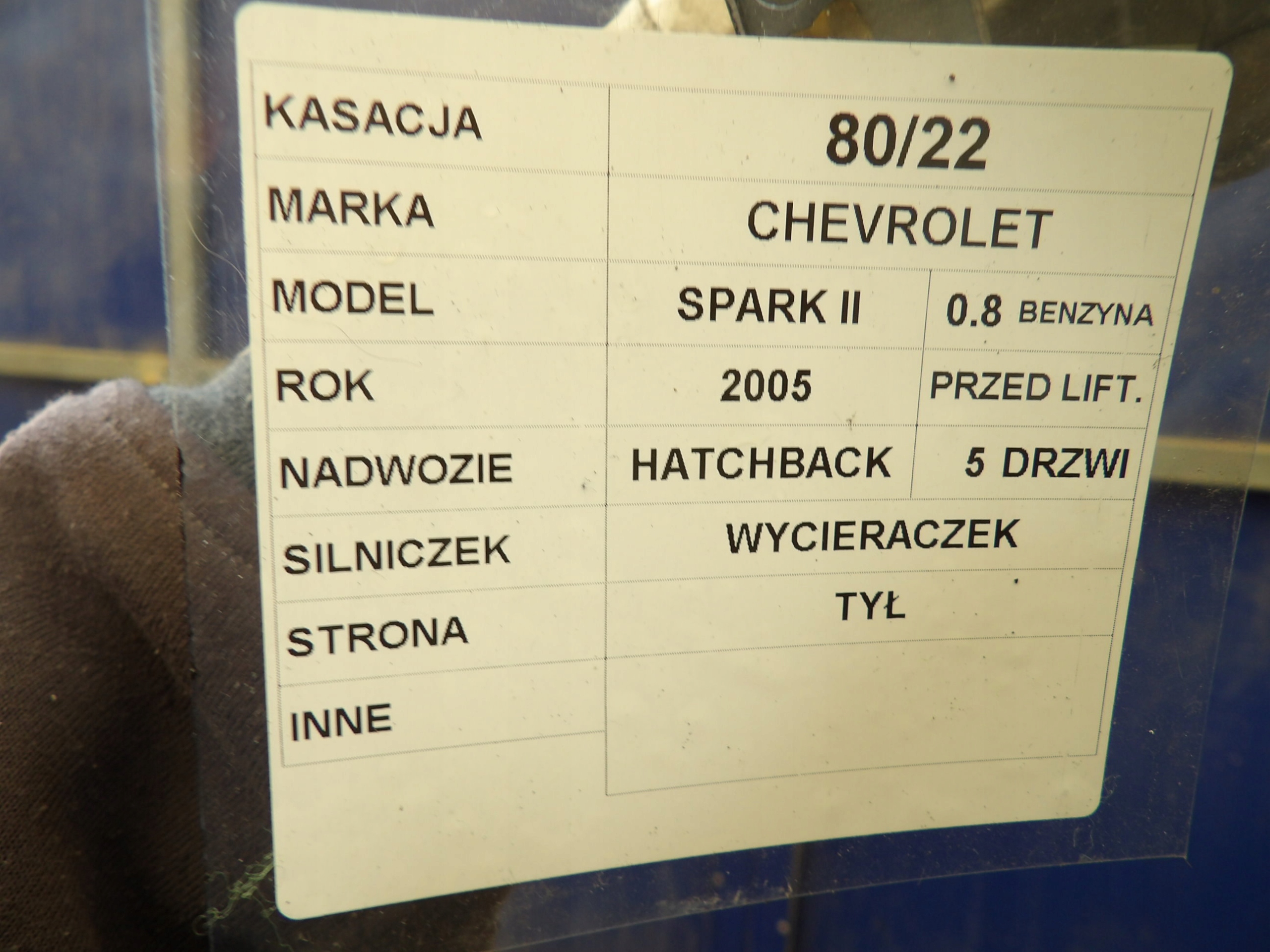 MOTOR WYCIER. HECK CHEVROLET SPARK II 96485147