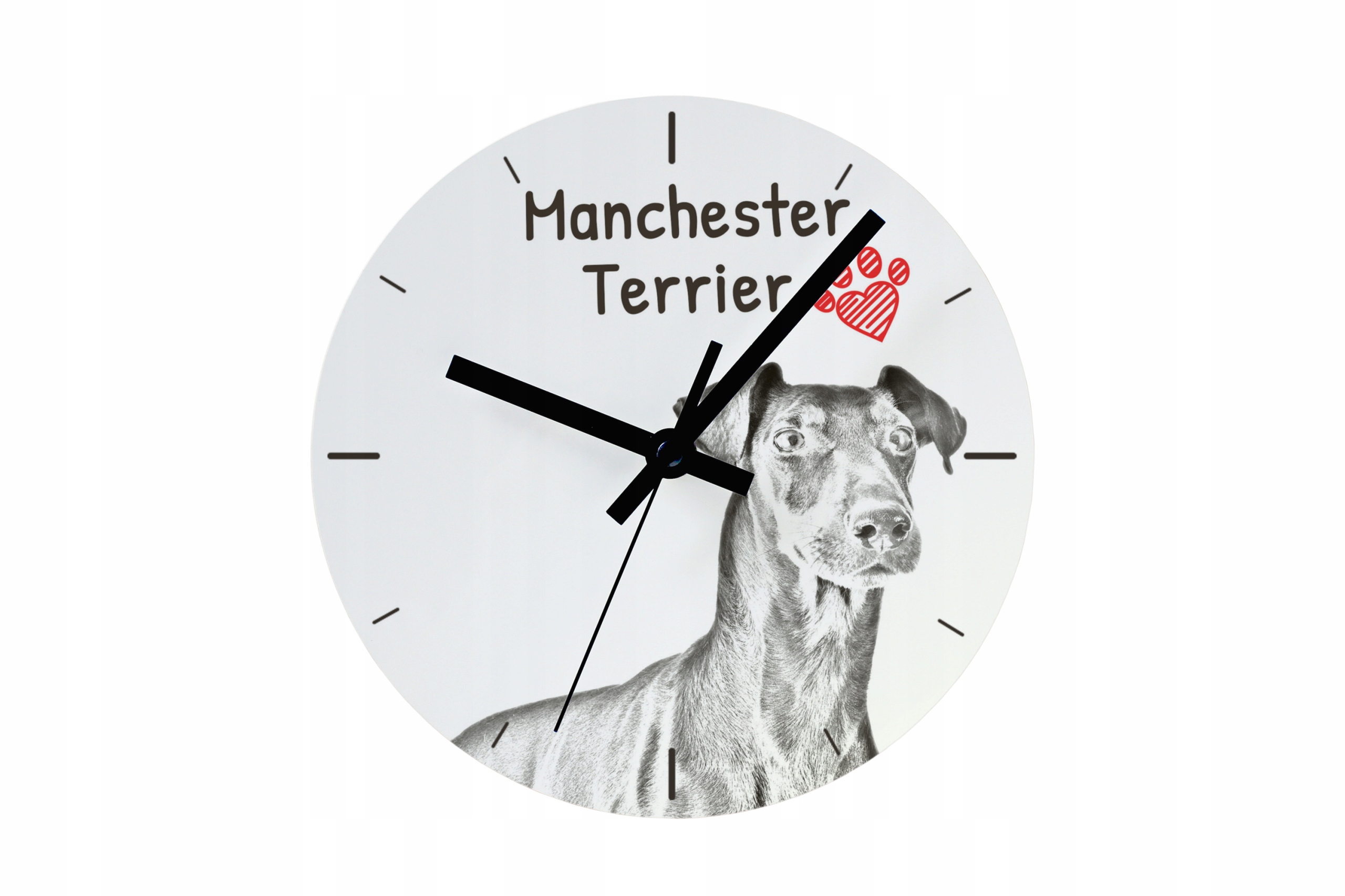 Manchester Terrier hodiny se psem, závěsné a stojící, personalizace fotografií