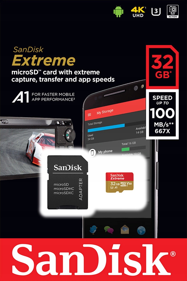 Sandisk 32 Gb micro Sd Sdhc UHS3 Extreme 100/60MBs
