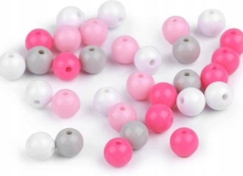 Koraliki plastikowe 8mm mix biały róż szary 50szt
