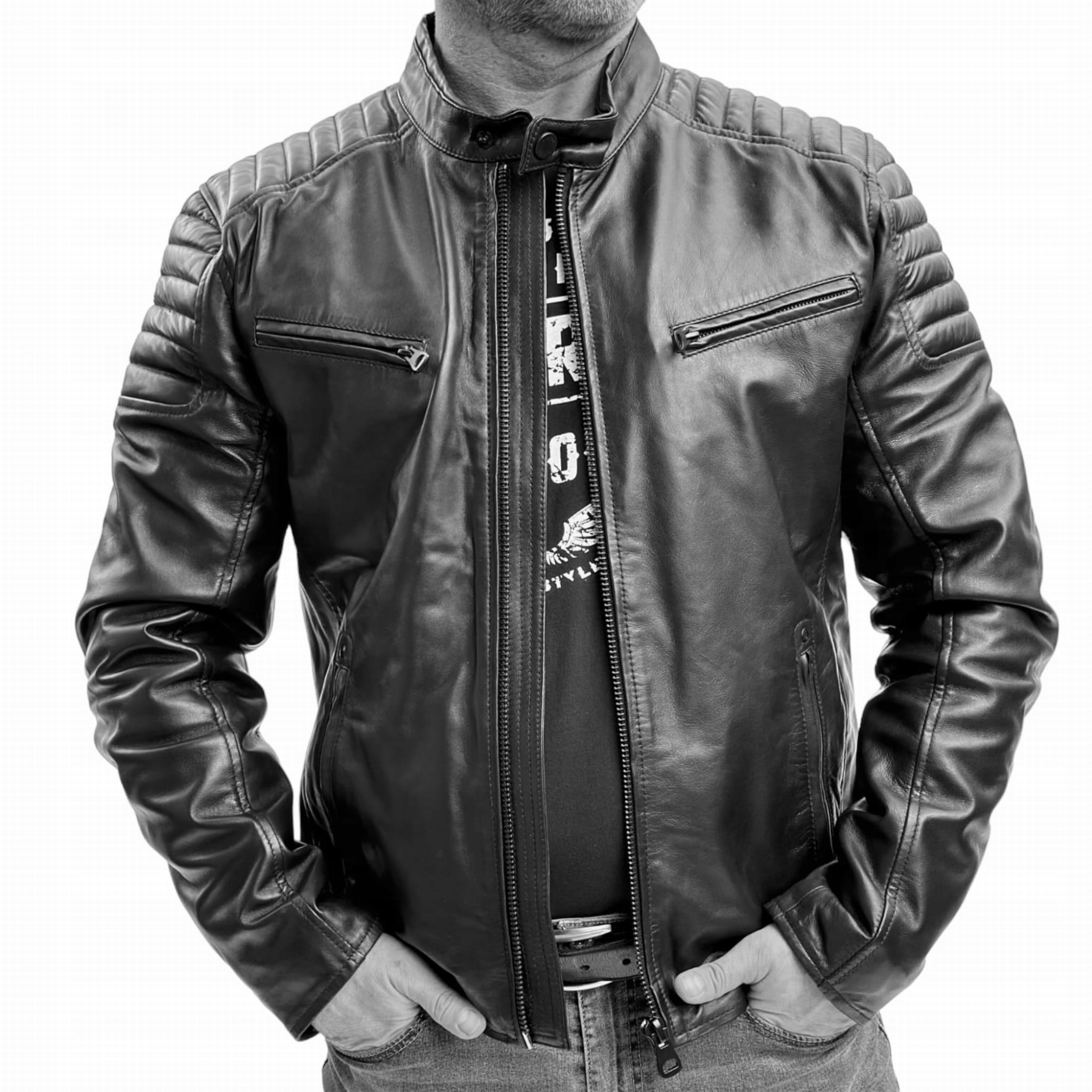 Pánská kožená bunda Cafe Racer černá L