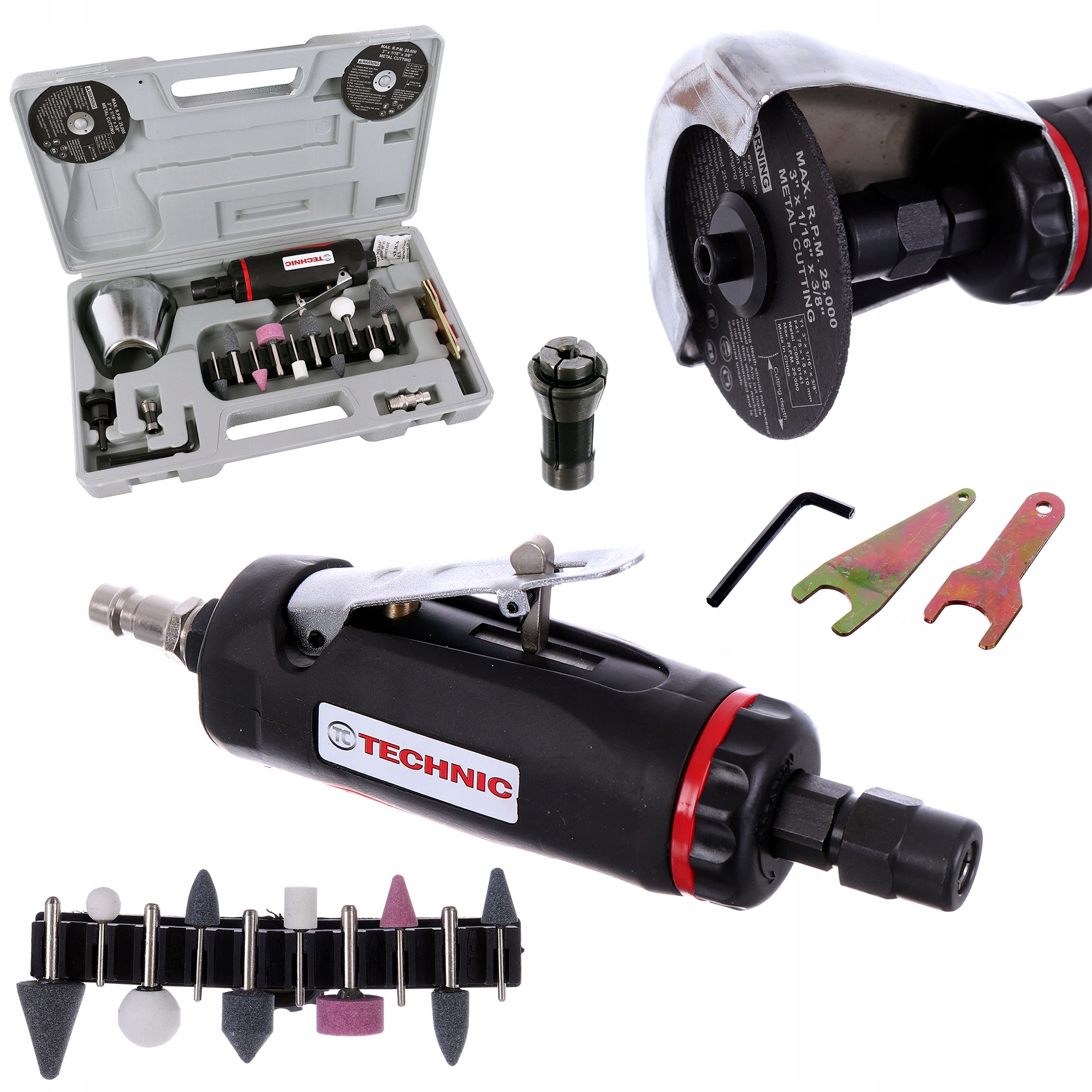 Szlifierka Pneumatyczna Prosta Przecinarka Cięcia Zestaw Walizka Kamienie