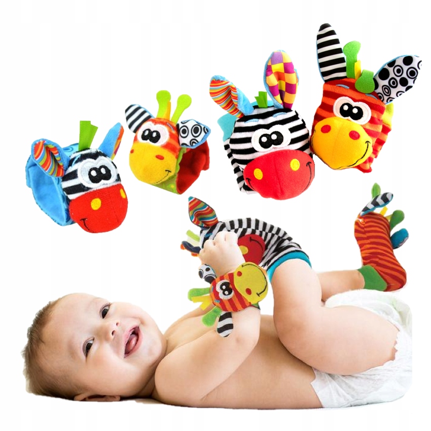 GRZECHOTKI DLA NIEMOWLĄT GRZECHOTKA OPASKI NA RĄCZKI SKARPETKI 4 szt.