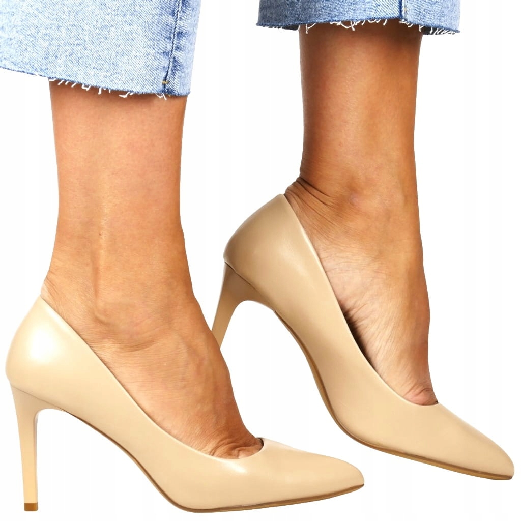 Coffe Béžové Lodičky Boty Na Podpatku Stabilní Stélka Kůže Módní Střih