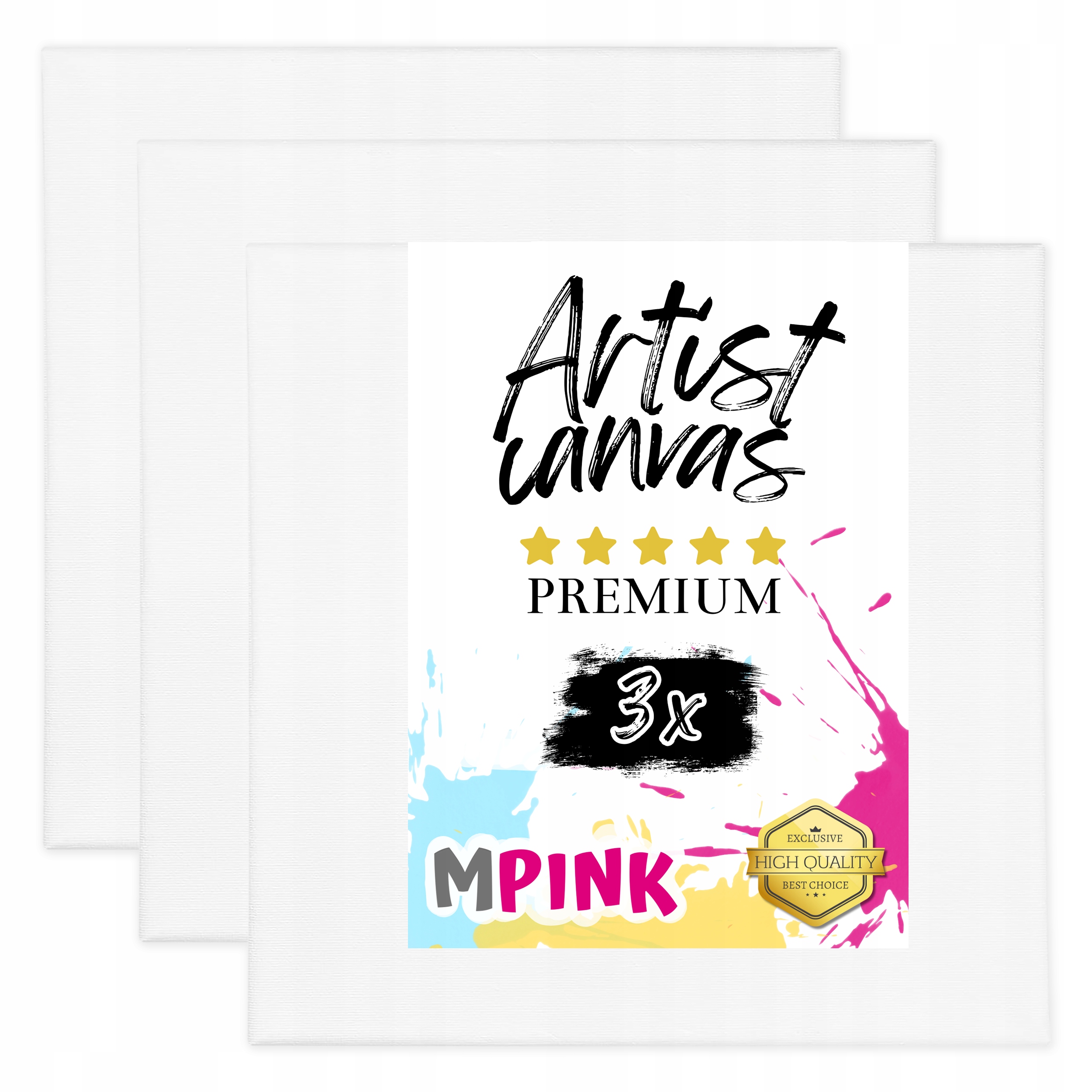 Sada 3x Malířské Plátno 70x70 cm Bílé plátno Ideální pro malování