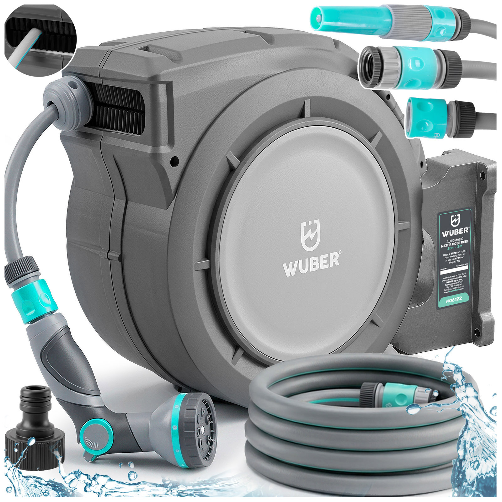 Automatický Navíječ Zahradní Hadice Buben 20 m 3 m Zavlažovač Konektory