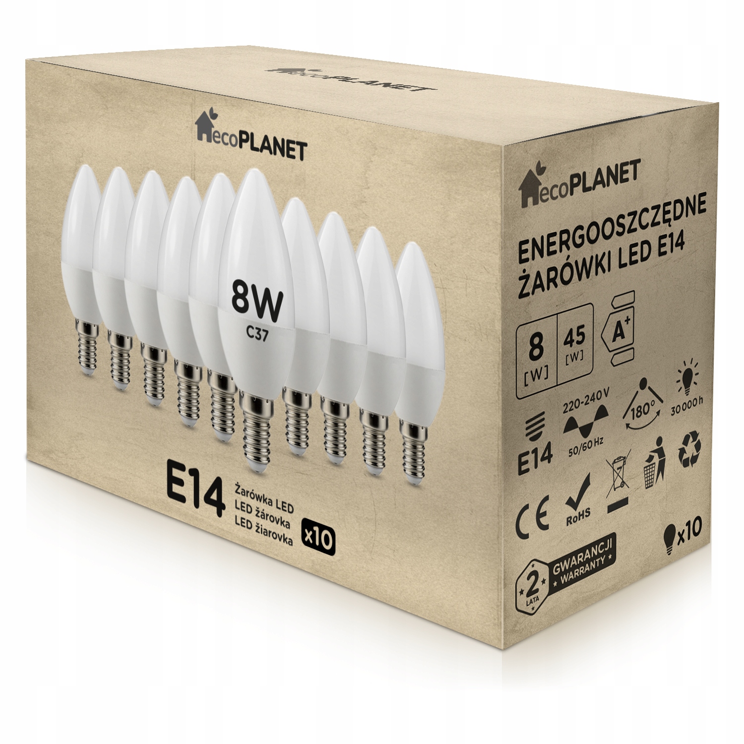 

10x Żarówka Led E14 świeczka 8W Barwy ecoPLANET