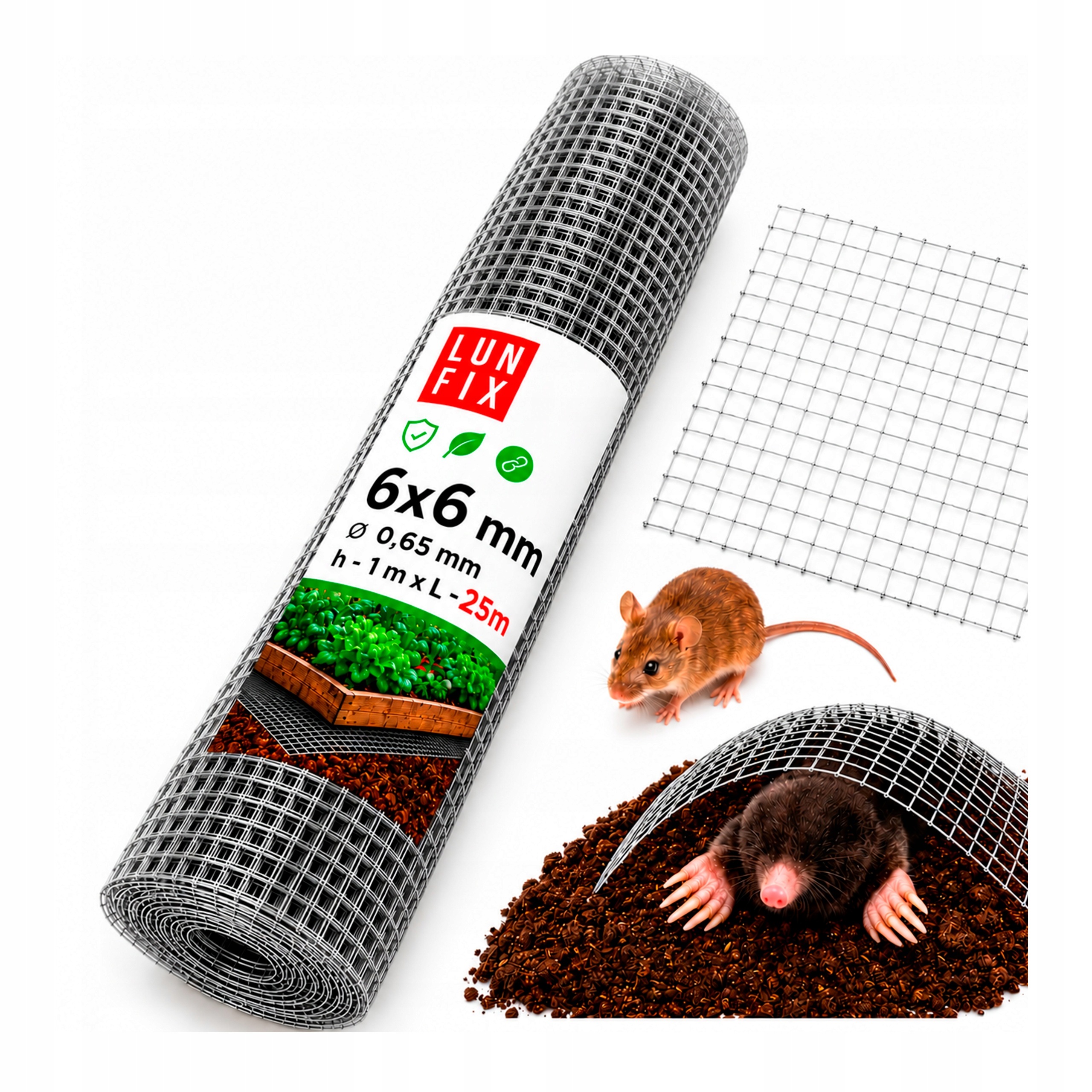 Síť proti hlodavcům 25 m na krtky kuny nornice kovová 6x6 h1