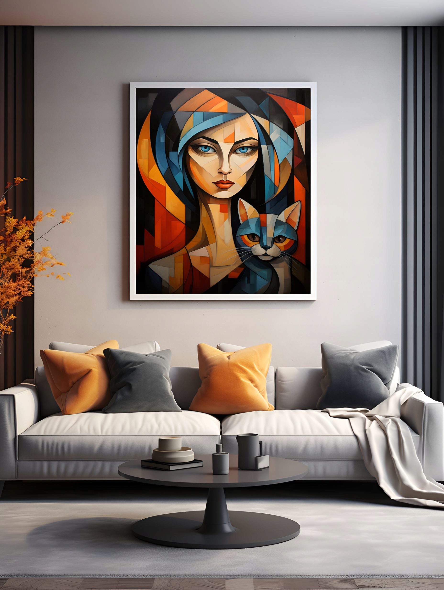 Plakat na Ścianę Obraz Kobieta z Kotem Abstrakcja 50x70 cm Premium ElliveX Marka inna