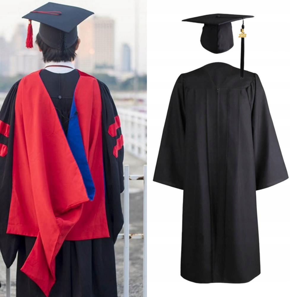 1 Set Graduation Gown Hat Tassel Zipper V Neck Loo Rozmiar 4XL
