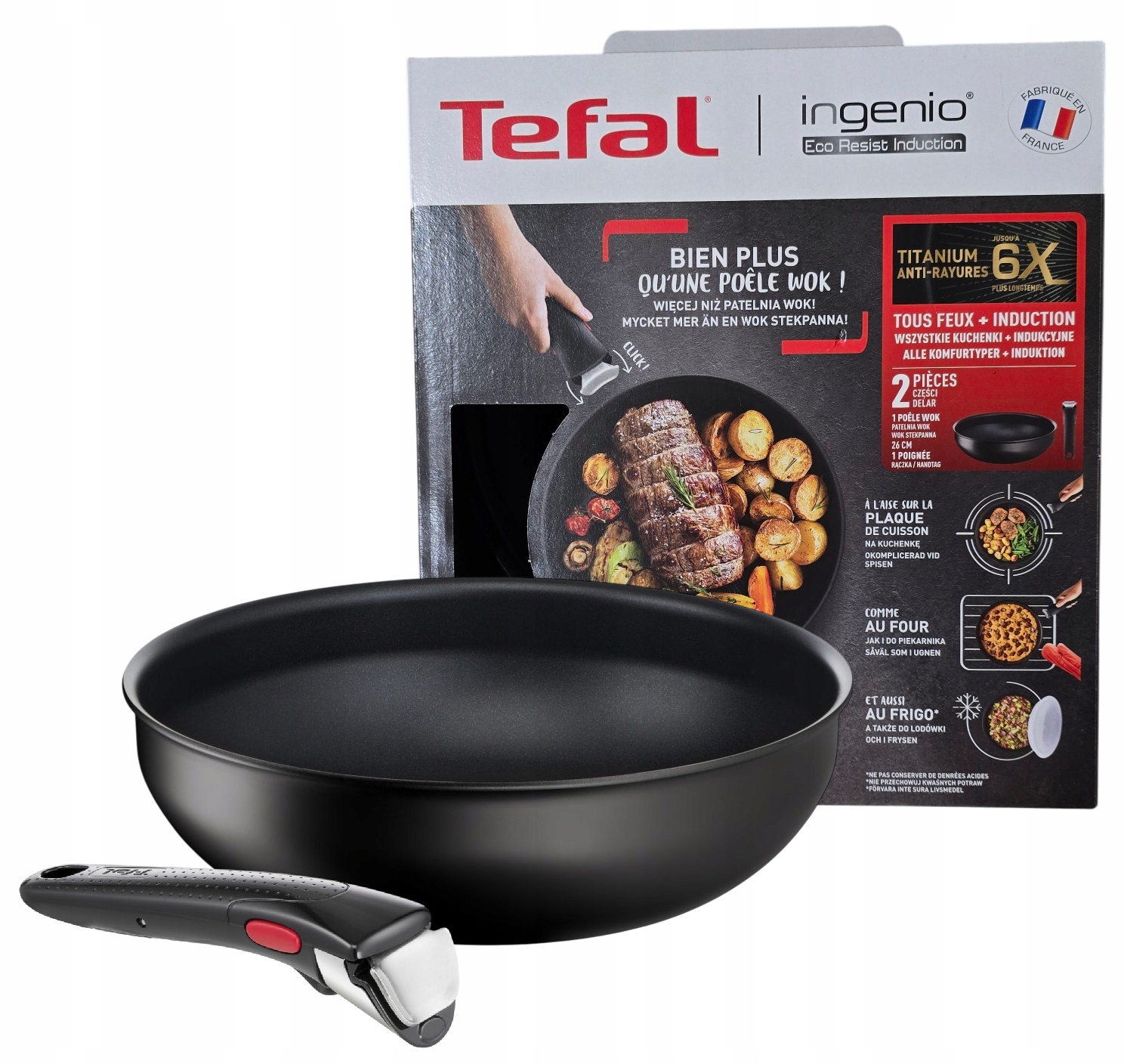 Patelnia Tefal Wok 26CM Ecoresist Ingenio z rączką Indukcja
