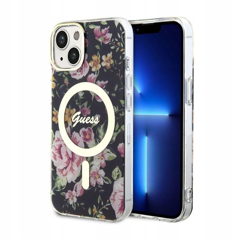 Guess Flower MagSafe – Pouzdro pro iPhone 14 Plus (Černé)