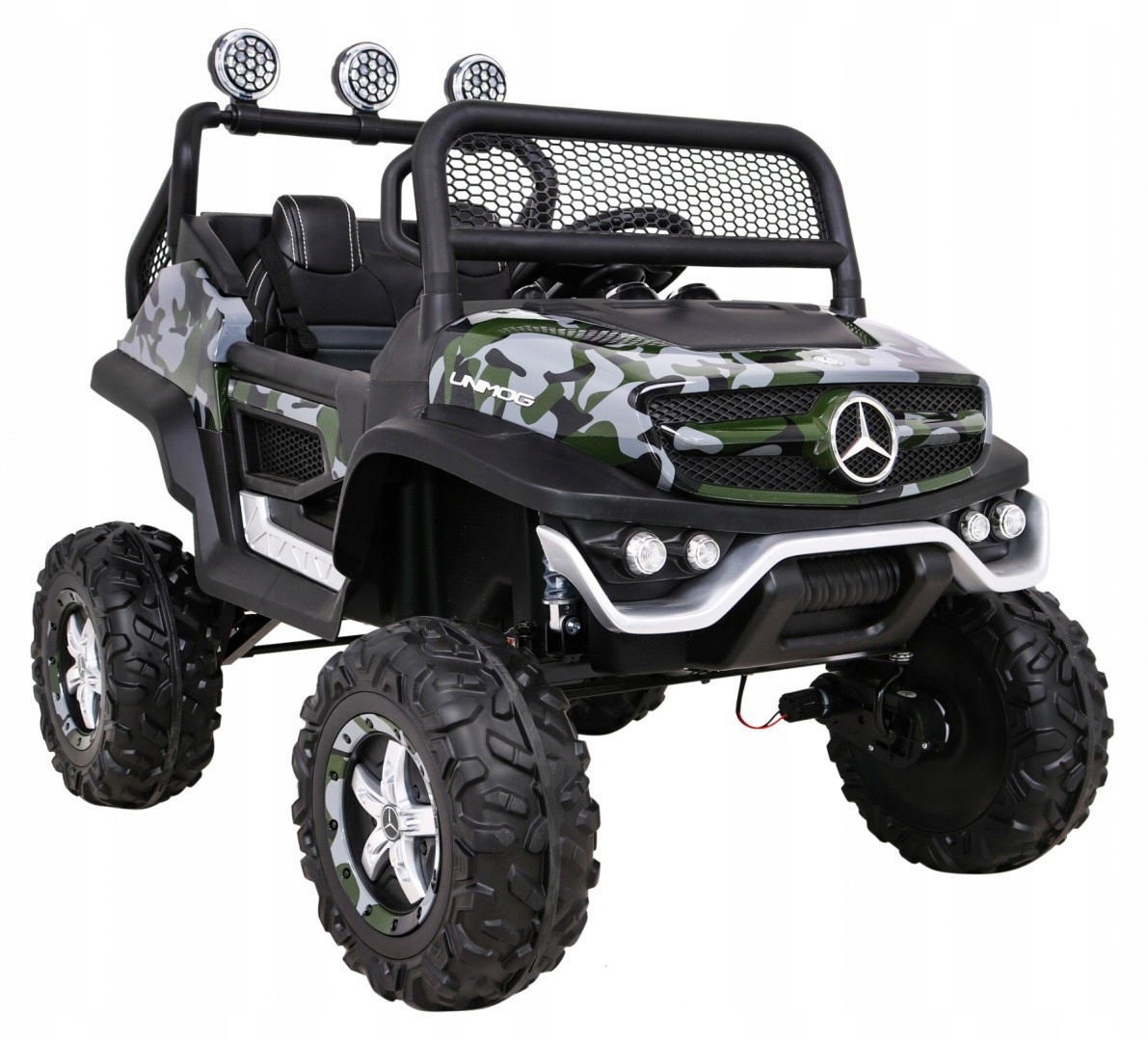 mocne 2 osobowe Autko Dla Dzieci Mercedes Benz Unimog barwy moro Tablica