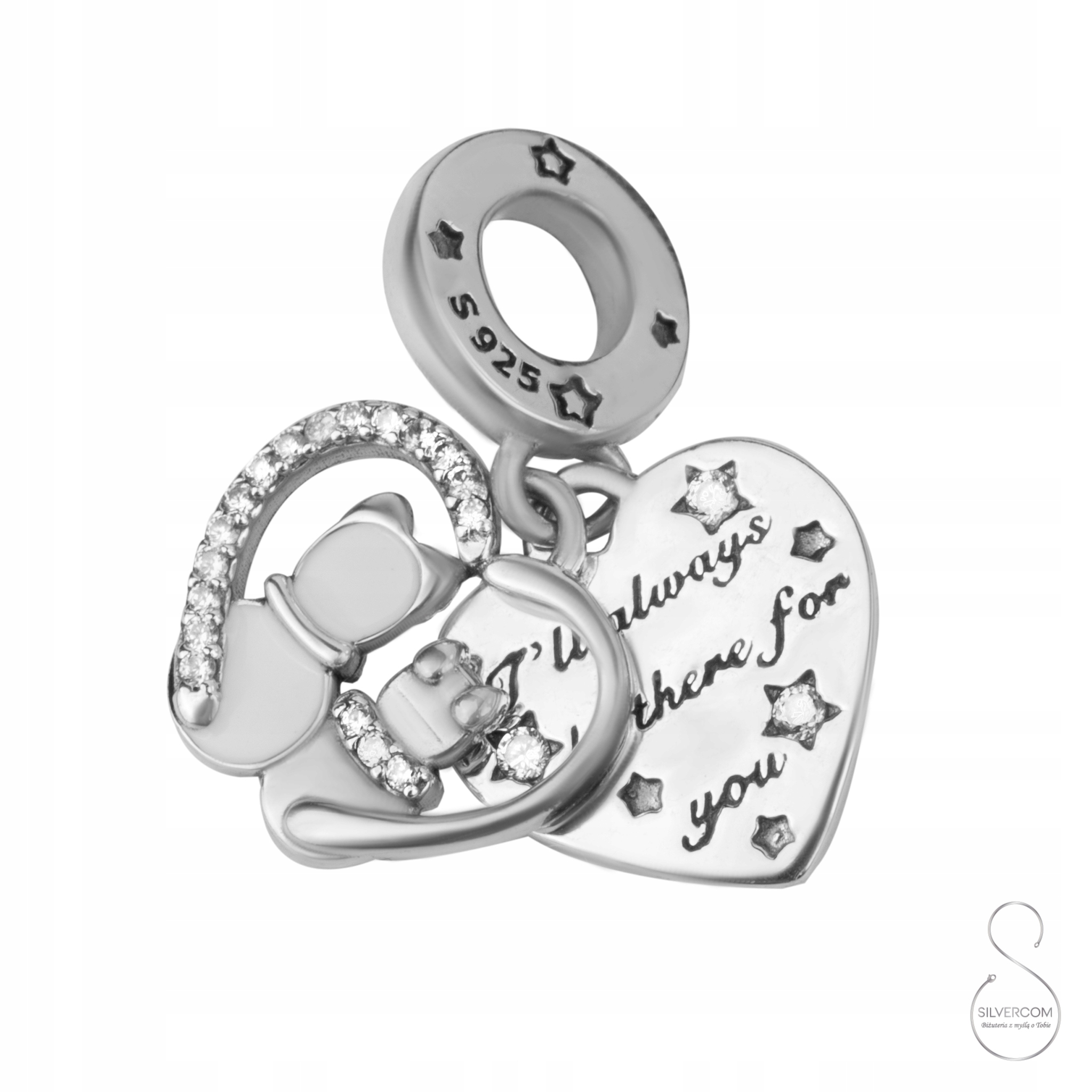 Stříbrný Přívěsek Ag 925 Kočka Kočičky Srdce Přívěsek Na Dárek Pro Ženu