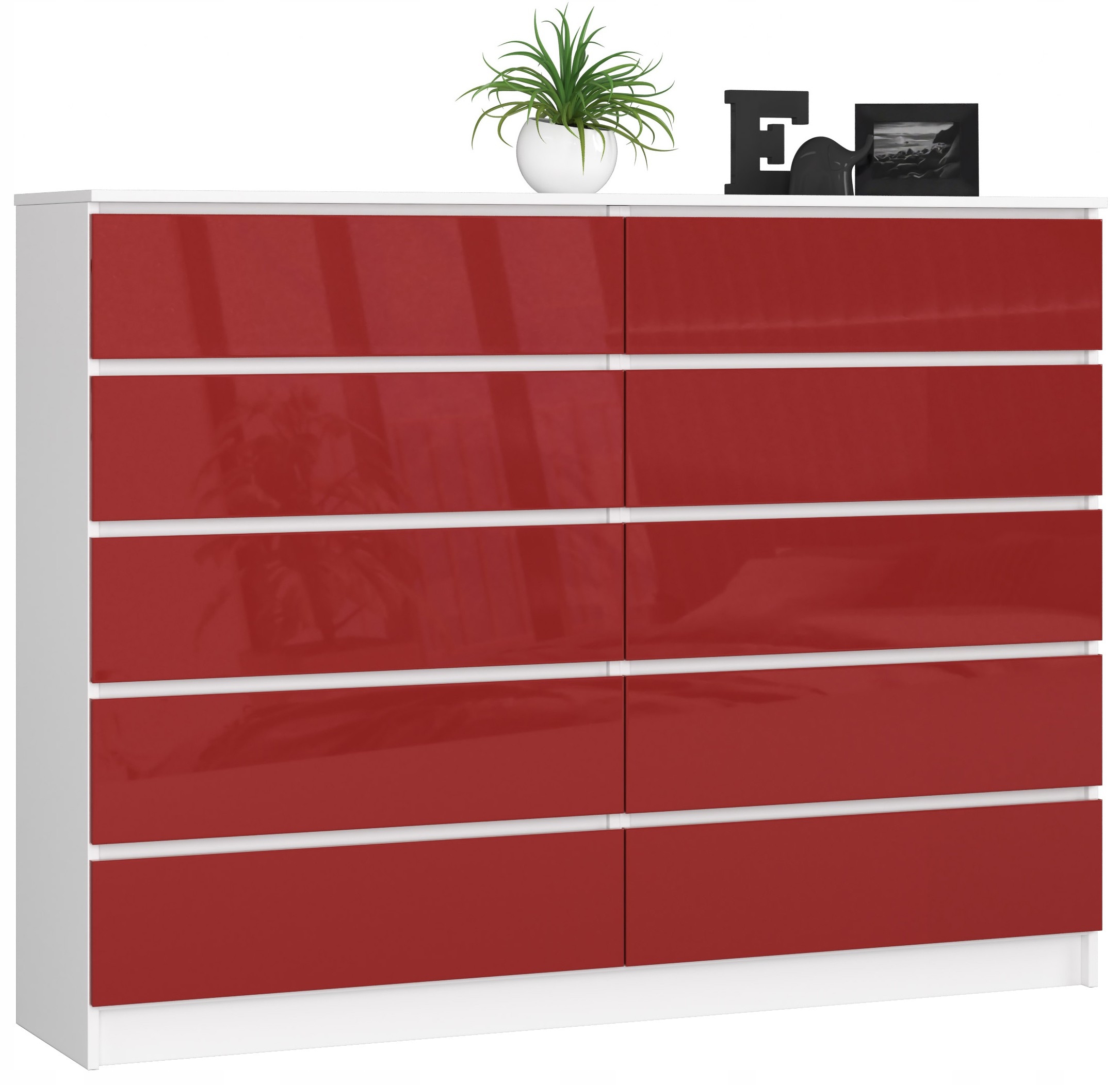 Komoda K160 10SZ Clp Pk Červená Lesklá Akd