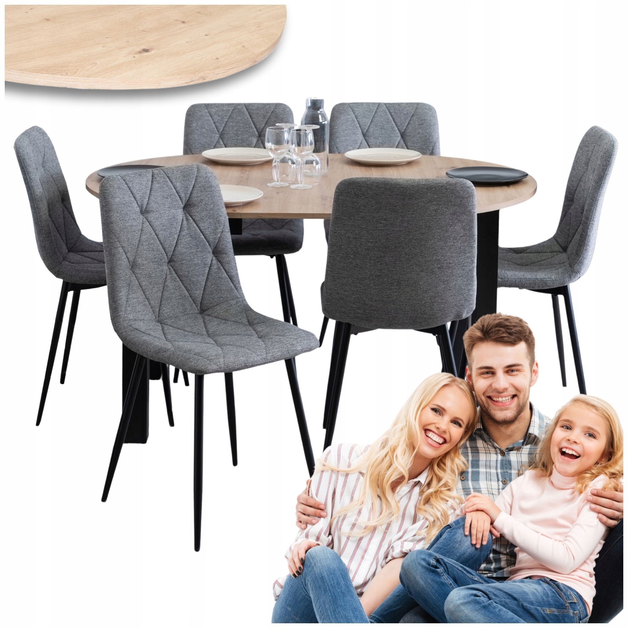 Sada rozkládacího kuchyňského stolu Sada čalouněných židlí šedá 6x