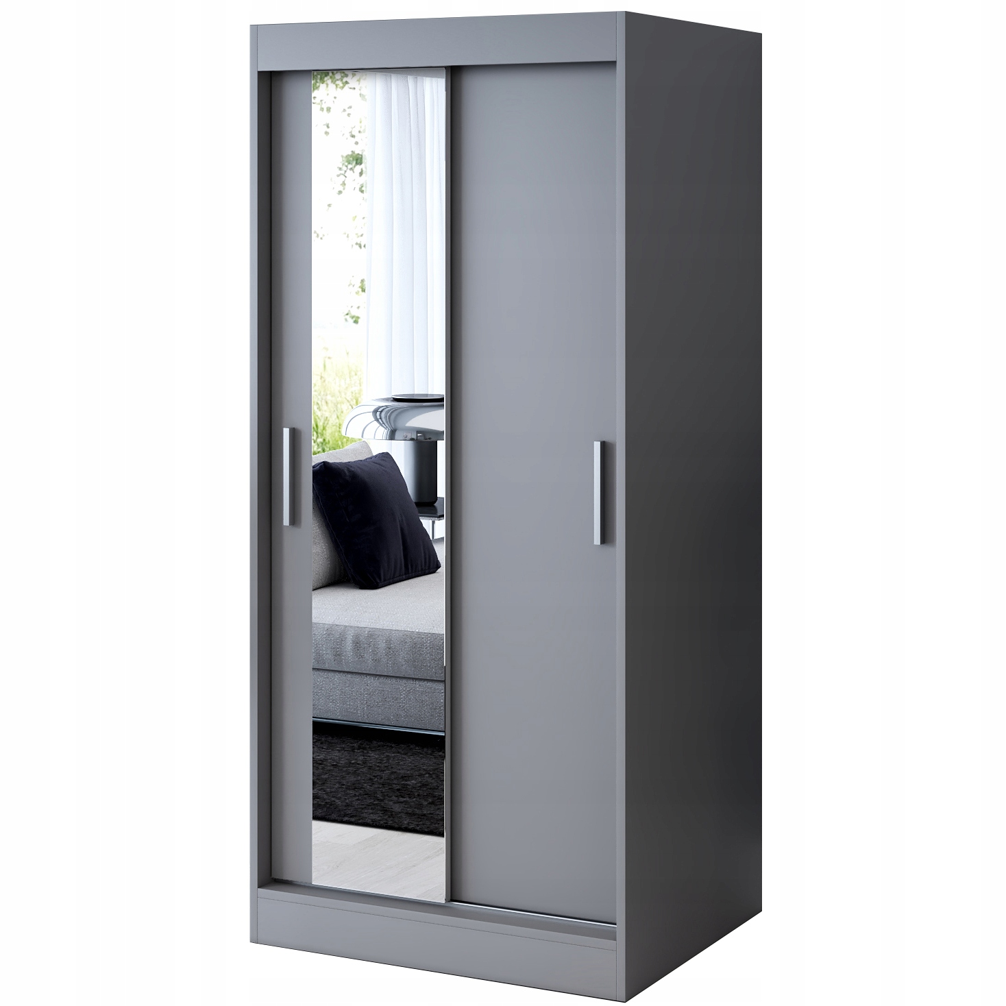 Szafa Przesuwna 90 cm SOFIA Antracyt Garderoba Listwy 2 Wnętrza