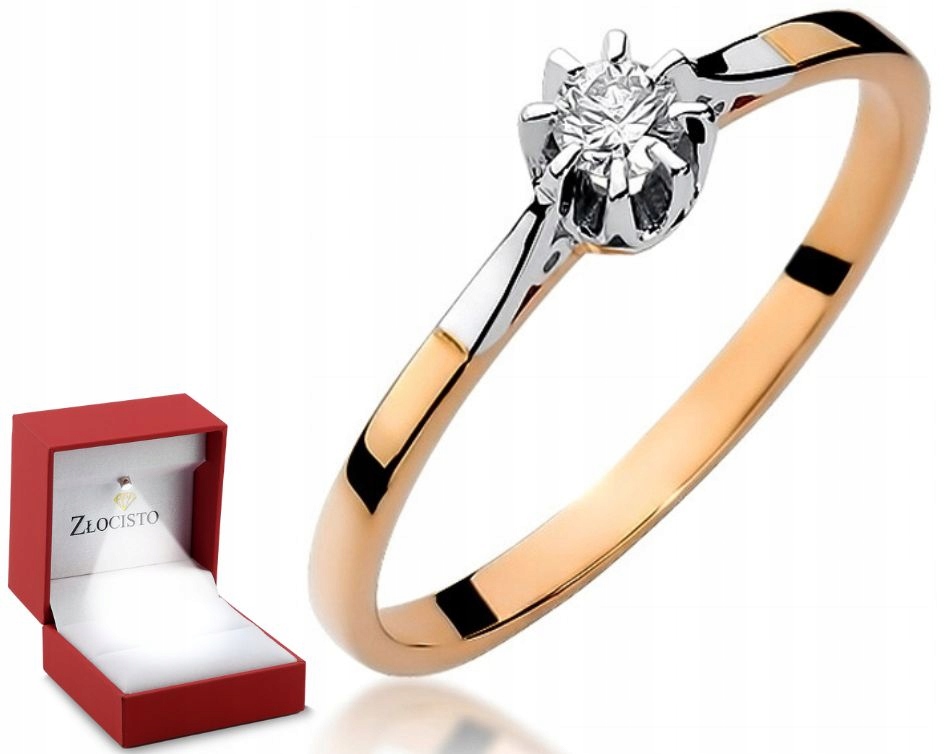 Zlatý prstýnek s briliantem z růžového zlata 585