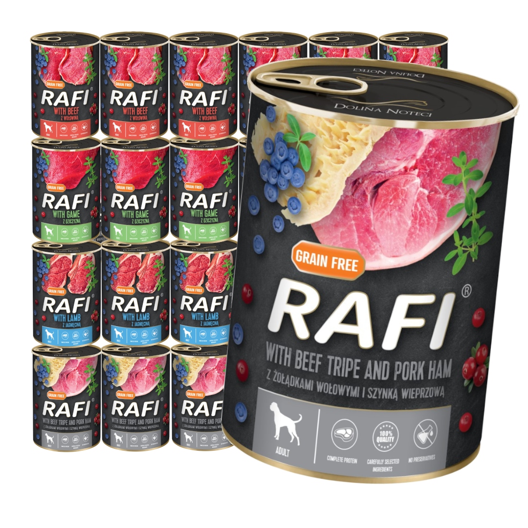 Rafi Vlhké Krmivo pro dospělé psy Mix 4 příchutí 24x400g