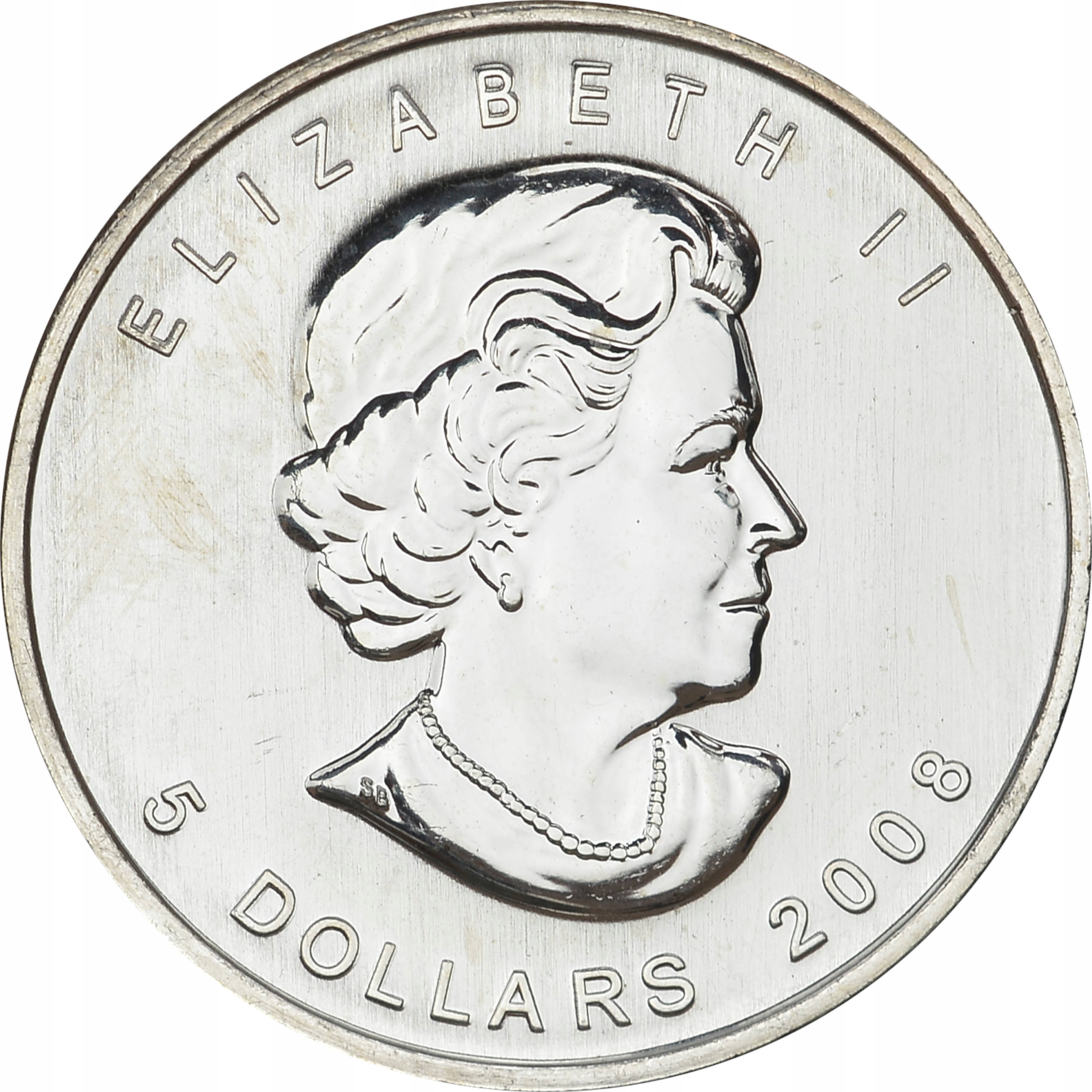 14.gy.CANADA, E.II, 5 DOLARÓW 2008 LIŚĆ KLONU