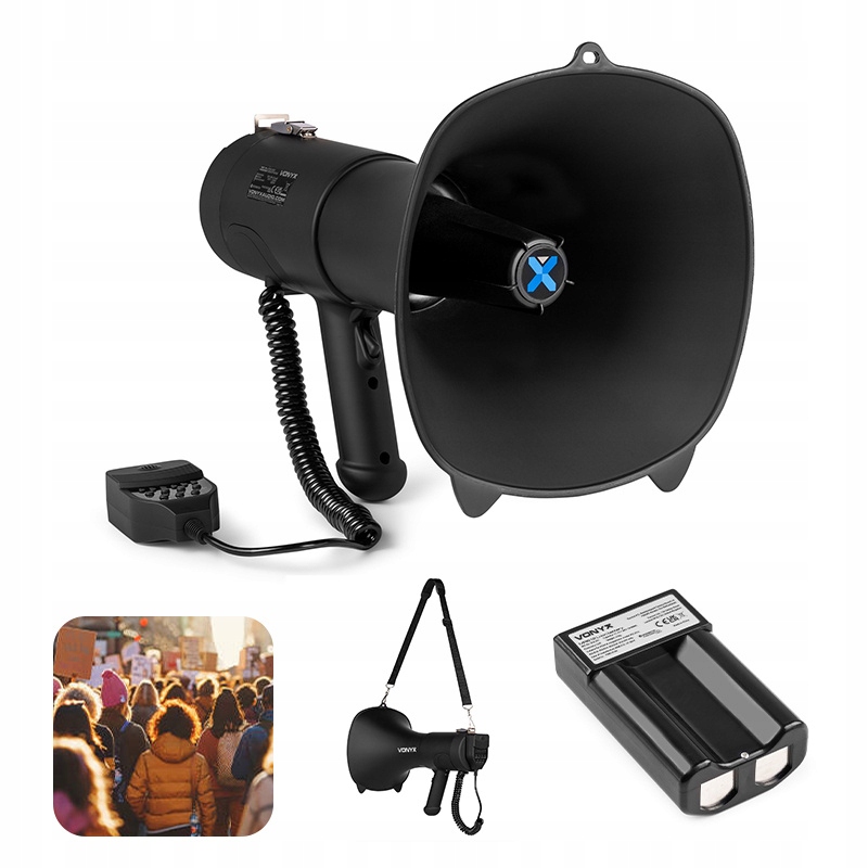 Megafon mocny 90W czarny Vonyx akumulator Bt Usb Rec demonstracje marsze